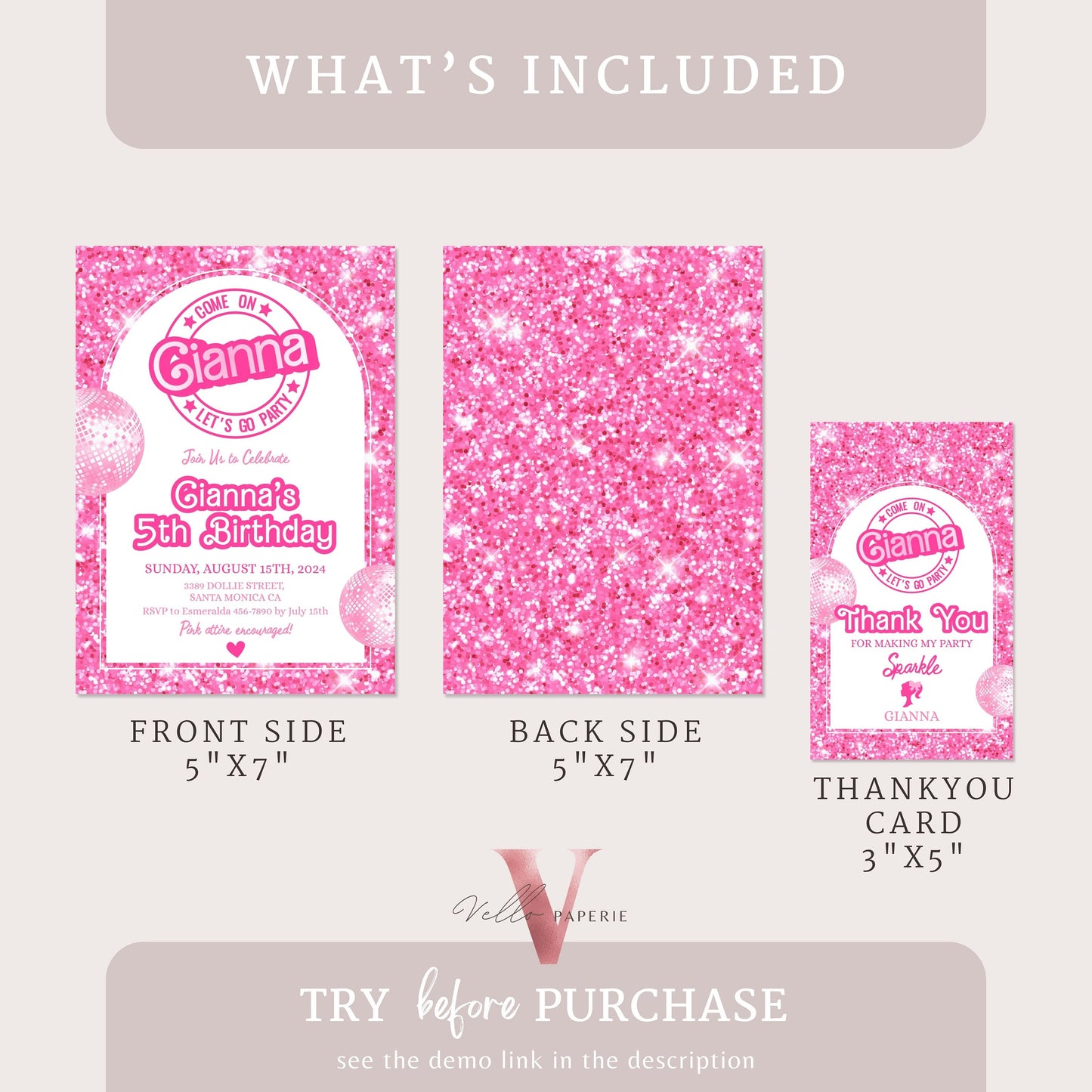 editable pink sparkle fashion doll birthday invitation, pink doll come on let's go party invite instant digital download