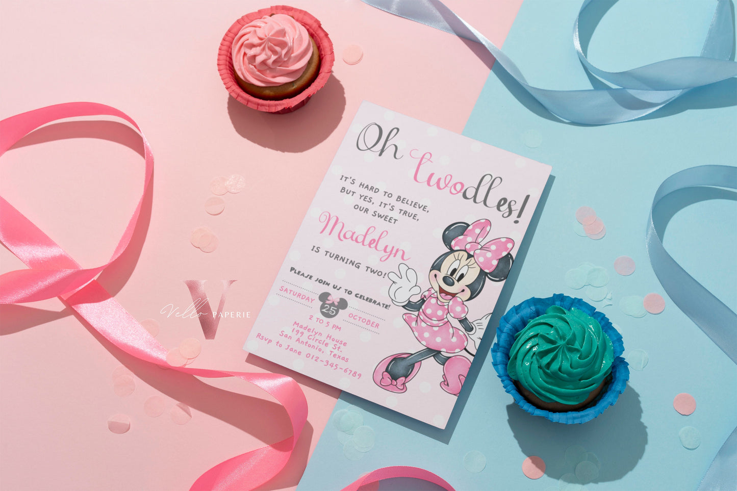 Oh Twodles Minnie Birthday Invitation | Editable Printable Watercolor Minnie Birthday Party Invite | Pink Minnie Twodles Instant Download