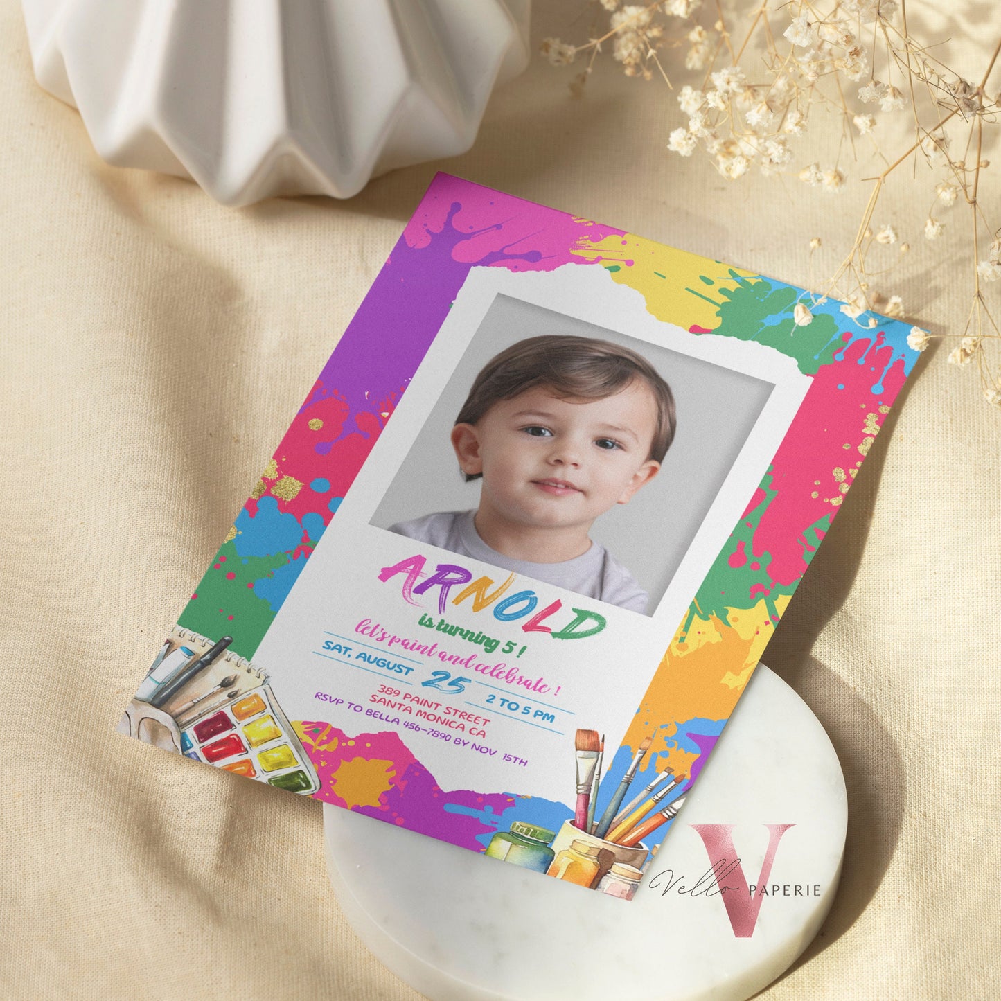 Colorful Kids Paint Birthday Invitation | Editable Printable Rainbow Paint Party Invite with photo | Creative Activity Kid Party Instant