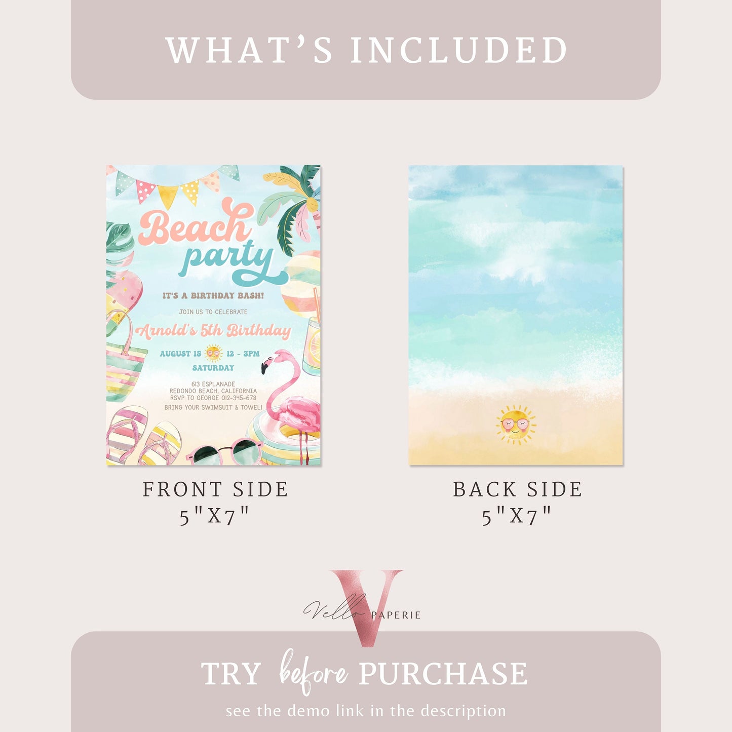 Editable Beach Birthday Party Invitation | Watercolor Summer Party Invite | Peach Turquoise Beach Party Invite Teen Birthday Bash Instant