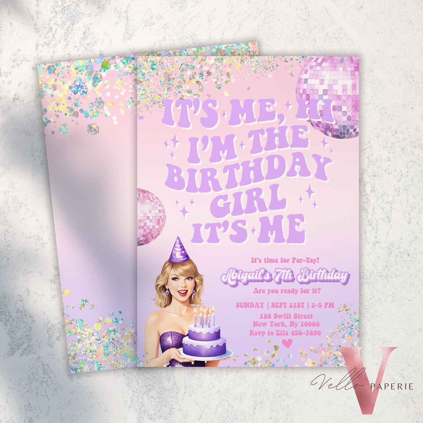 Edit Yourself Par-Tay Birthday Party Invitation | Editable Printable Purple Pink Sparkle TS Party Invite | It's Me Hi Swift Instant Download