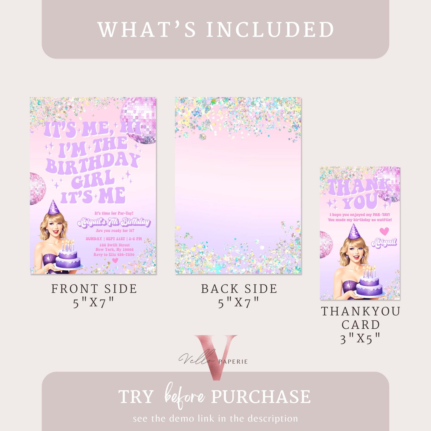 Edit Yourself Par-Tay Birthday Party Invitation | Editable Printable Purple Pink Sparkle TS Party Invite | It's Me Hi Swift Instant Download