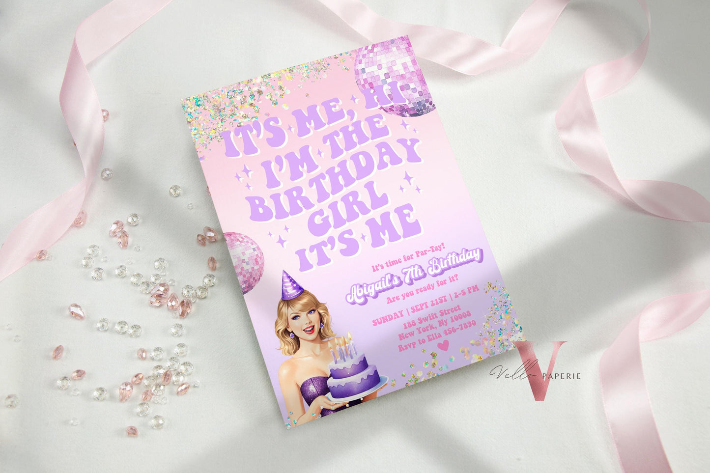 Edit Yourself Par-Tay Birthday Party Invitation | Editable Printable Purple Pink Sparkle TS Party Invite | It's Me Hi Swift Instant Download