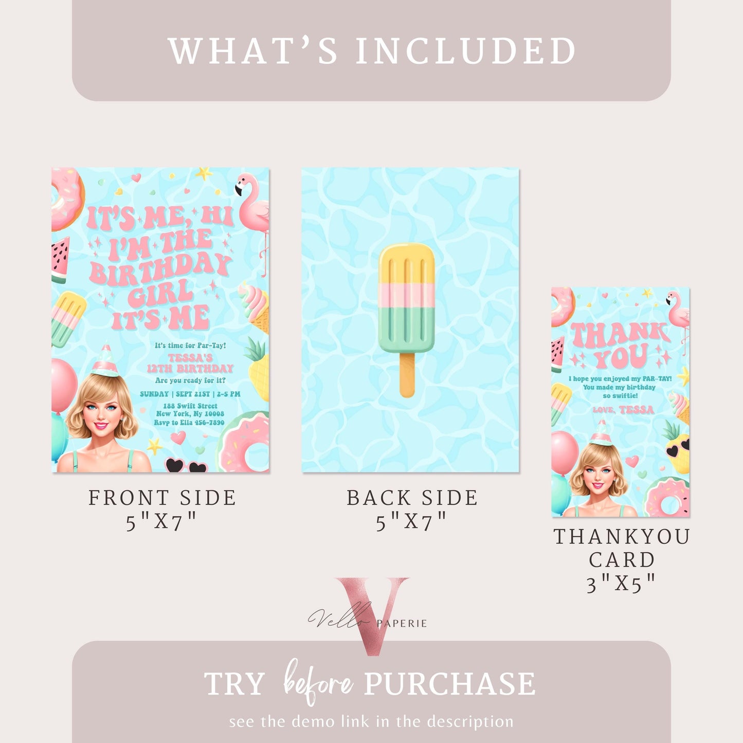 Edit Yourself Par-Tay Pool Party Invitation | Editable Printable Tosca Pink TS Pool Party Invite | It's Me Hi Swift Summer Instant Download