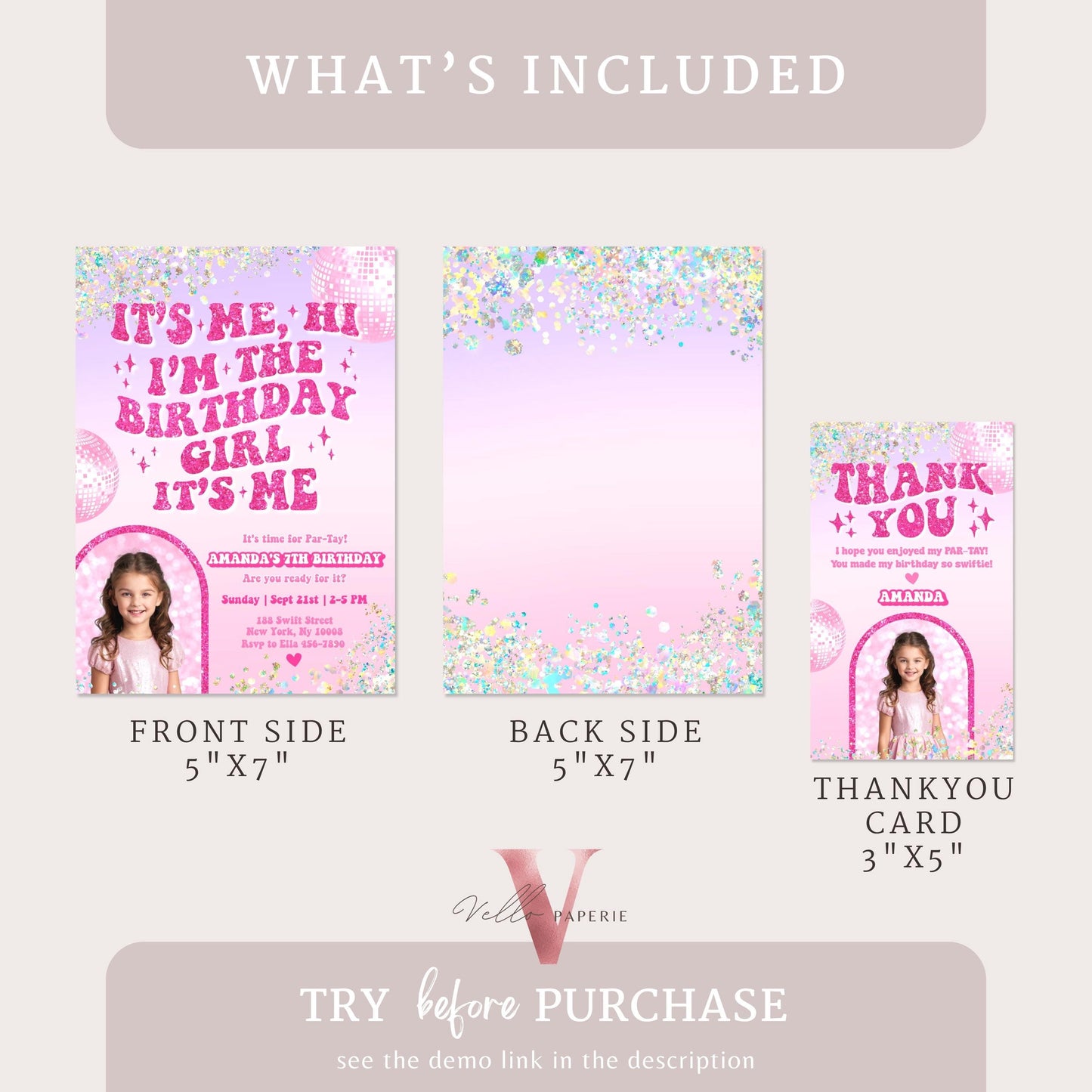 Edit Yourself Photo Par-Tay Birthday Party Invitation | Editable Sparkle Pink Sparkle TS Party Invite | It's Me Hi Swift Instant Download