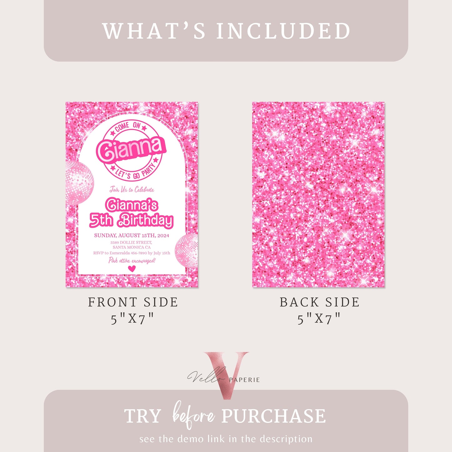 editable pink sparkle fashion doll birthday invitation, pink doll come on let's go party invite instant digital download