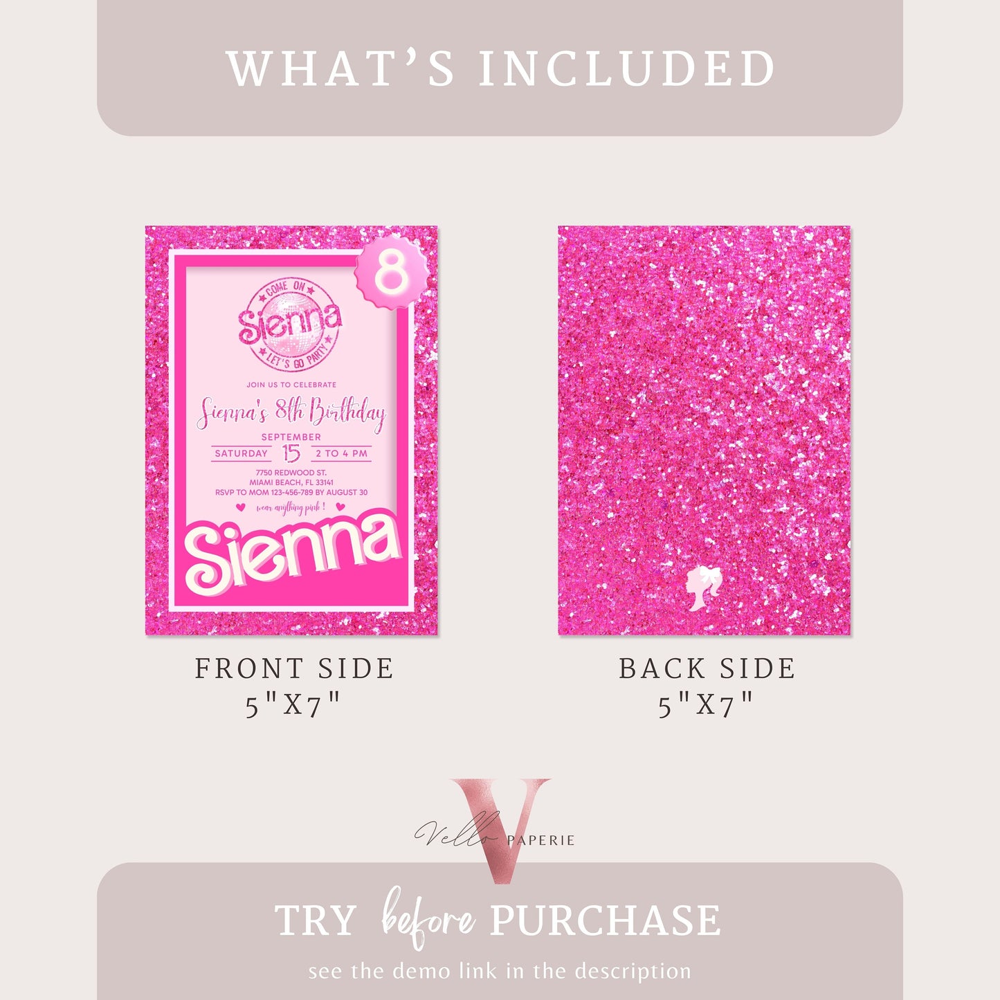 editable printable pink sparkle fashion doll box birthday invitation, pink doll glitter ,party come on lets go party invite instant download