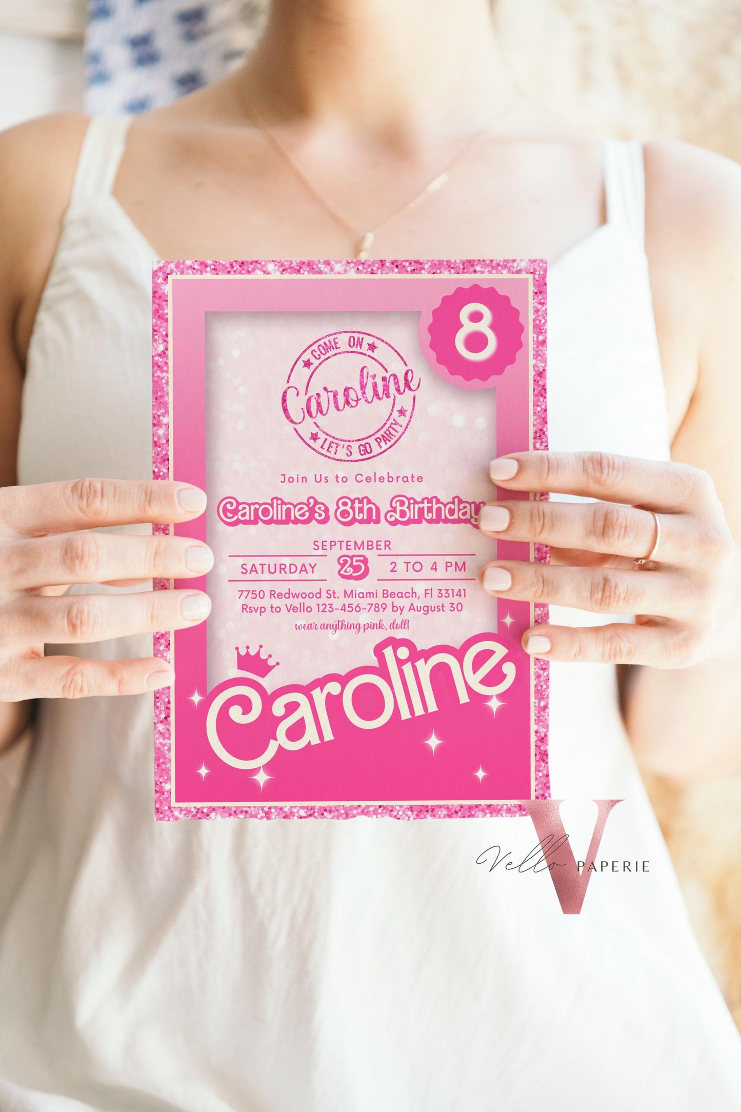 Editable Pink Sparkle Fashion Doll Birthday Invitation, Pink Doll Glitter Come On Lets Go Pink Party Invite Instant Template