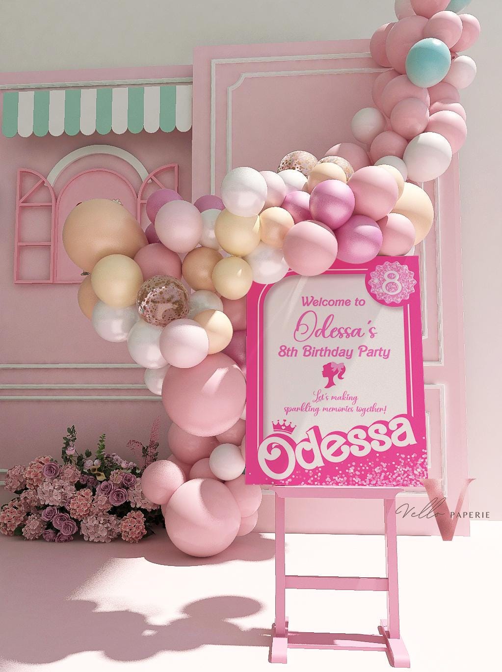 Hot Pink Doll Pool Birthday Welcome Sign | Self Editable Fashion Doll Box Party Decor Sign | Pink Sparkle Party Favors Sign HPD01