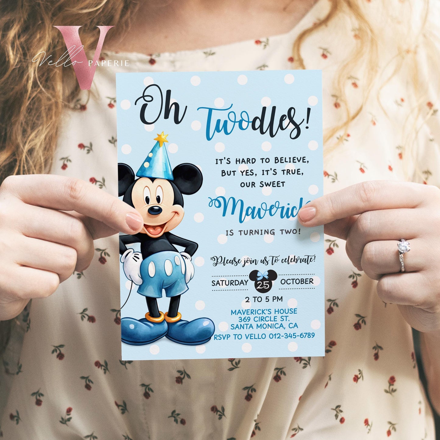 Self Editable Oh Twodles Mickey Mouse Birthday Invitation | Watercolor Blue Mickey Birthday Party Invite | Mickey Twodles Instant Download