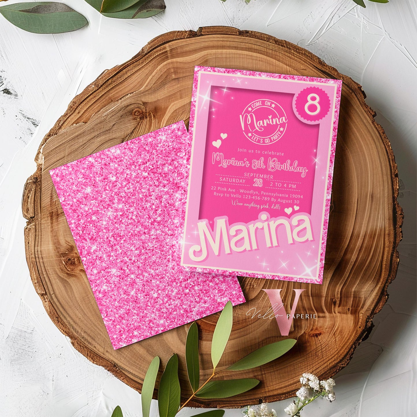 Editable Pink Sparkle Fashion Doll Birthday Invitation, Pink Doll Glitter Come On Lets Go Pink Party Invite Instant Template