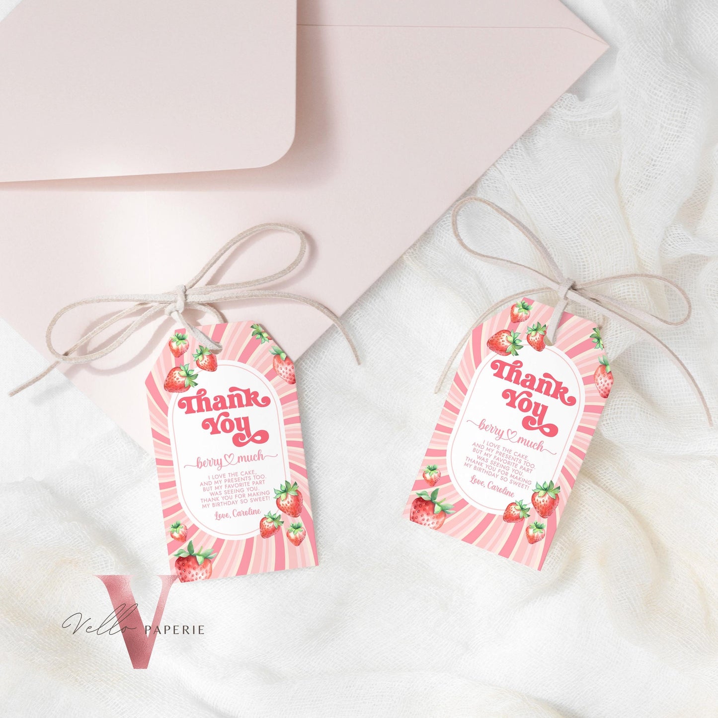 Berry First Birthday Party Thankyou Card | Strawberry One Kid Party Favor Tag Instant Template | Berry Pink Pastel Gift Card Tag