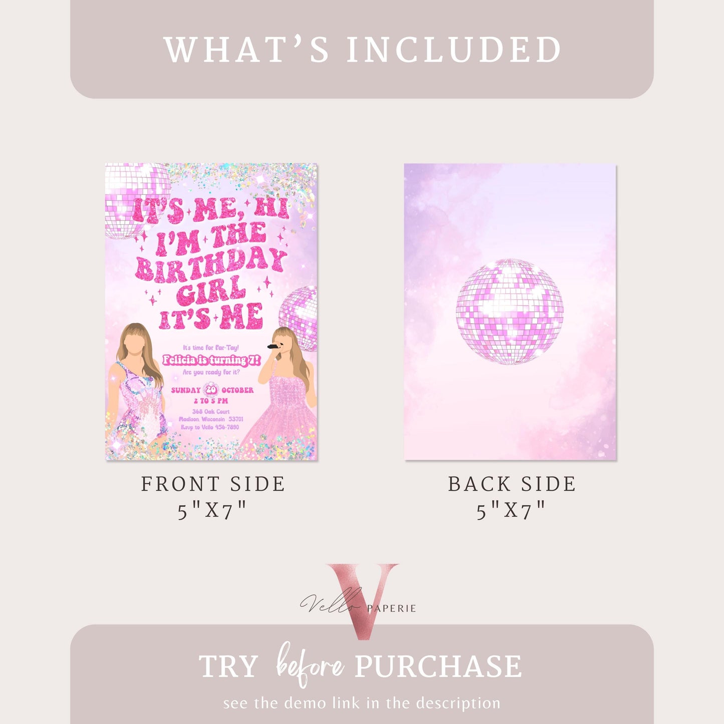 Swifti Par-Tay Birthday Party Invitation | Purple Sparkle Taylor Eras Music Party Invite | It's Me Hi, In my birthday era Instant Template