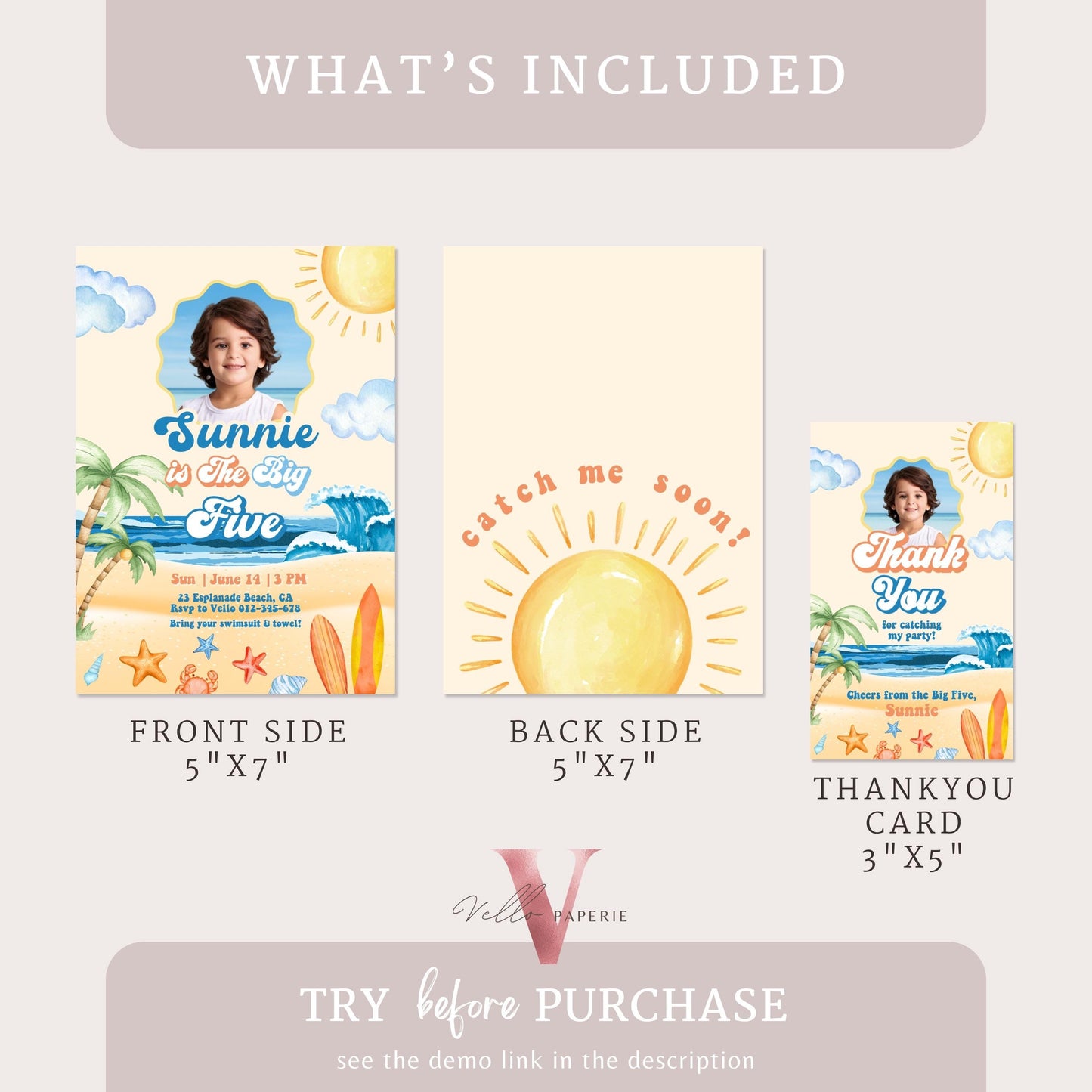 Photo Summer ANY AGE Boy Birthday Birthday Invitation | Edit Youself Malibu Beach Party Invite | Orange Blue Beach Party Instant Template