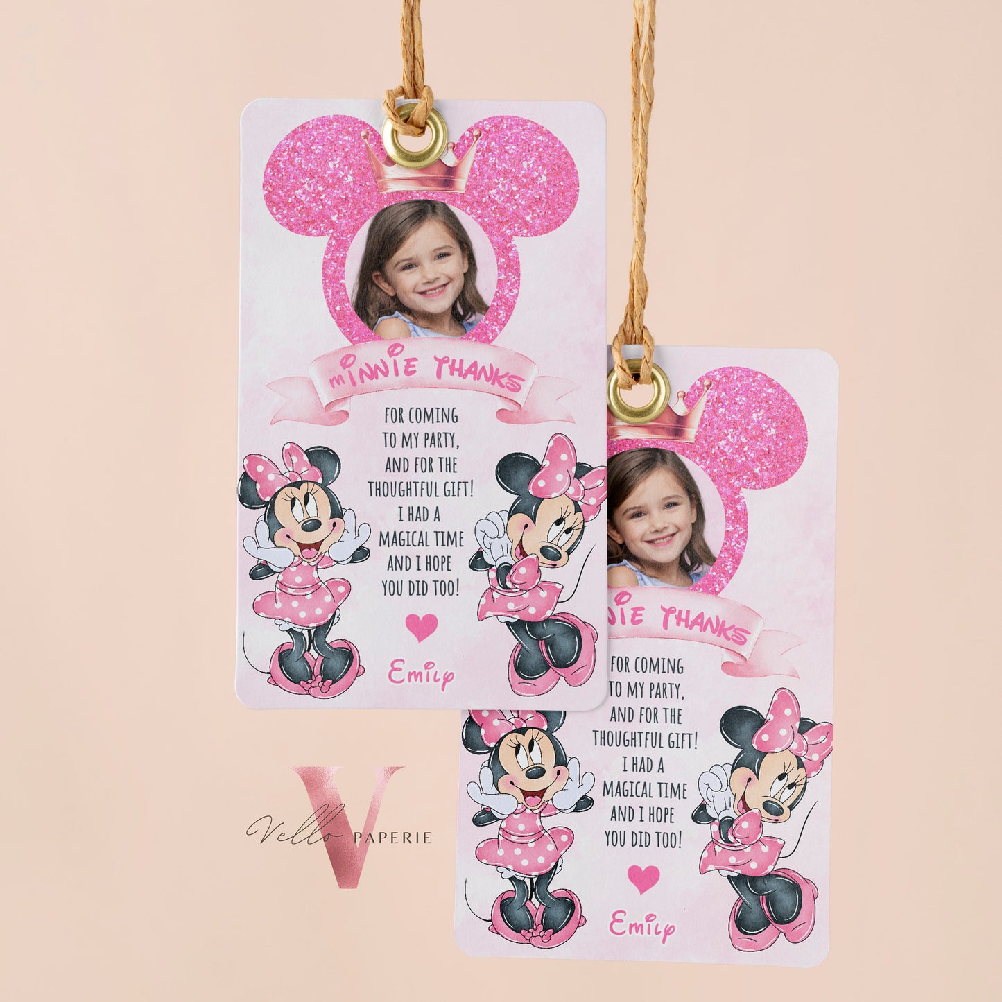 Photo Pink Minnie Birthday Invitation | Editable Printable Glitter Minnie Birthday Girl Party Invite with Photo Instant Template MMB03