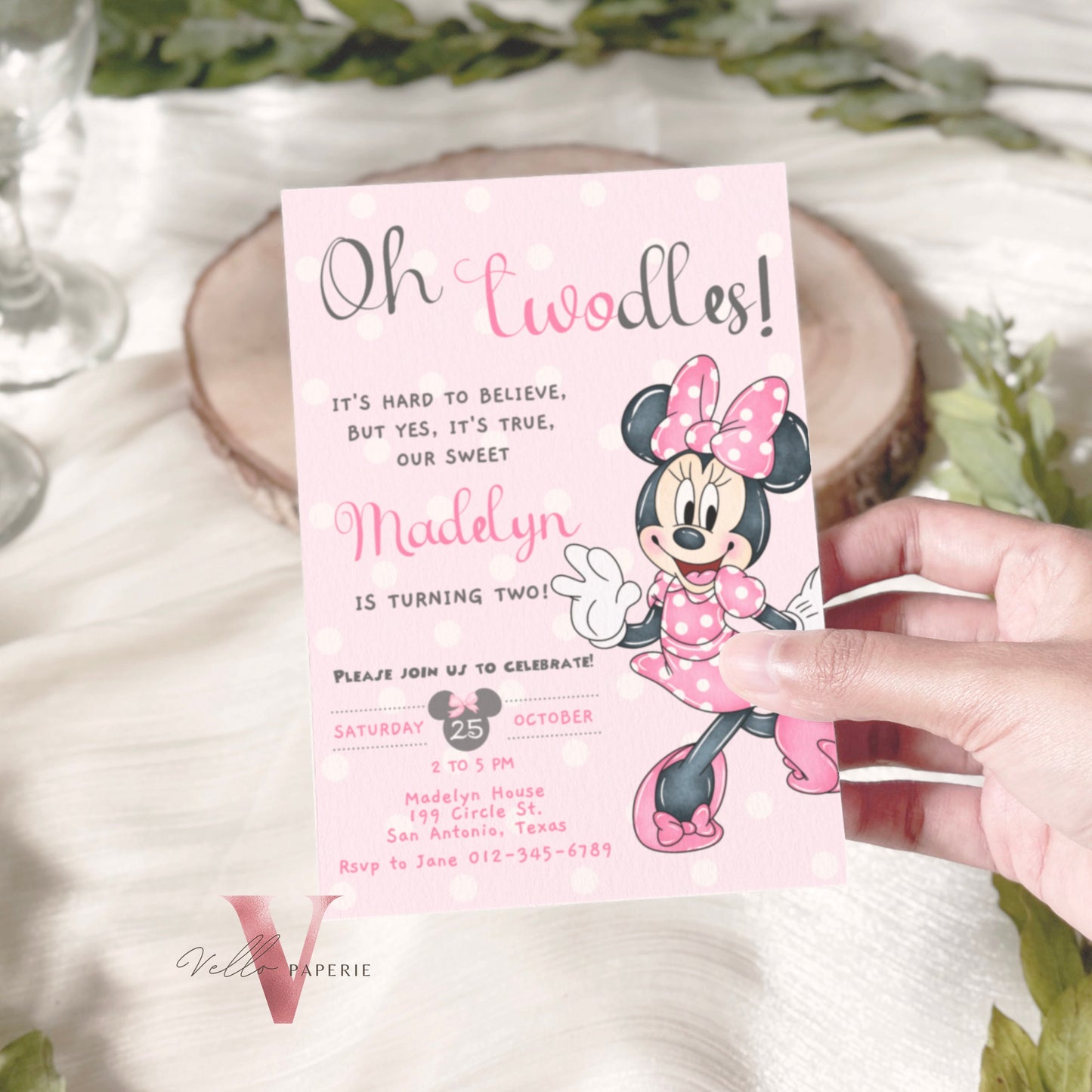 Oh Twodles Minnie Birthday Invitation | Editable Printable Watercolor Minnie Birthday Party Invite | Pink Minnie Twodles Instant Download