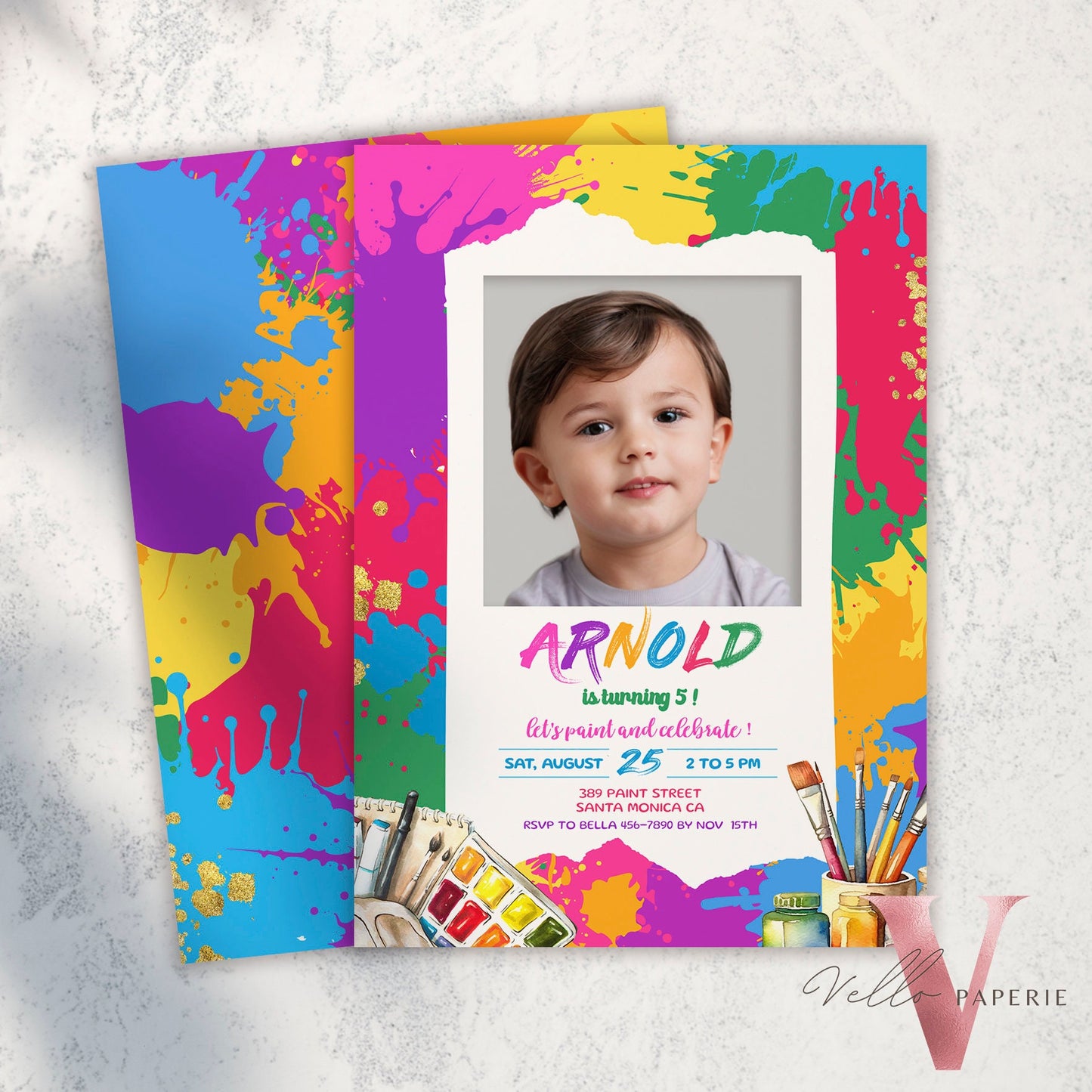 Colorful Kids Paint Birthday Invitation | Editable Printable Rainbow Paint Party Invite with photo | Creative Activity Kid Party Instant