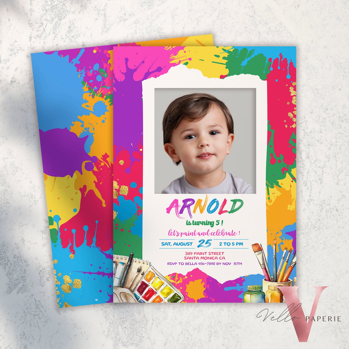 Colorful Kids Paint Birthday Invitation | Editable Printable Rainbow Paint Party Invite with photo | Creative Activity Kid Party Instant