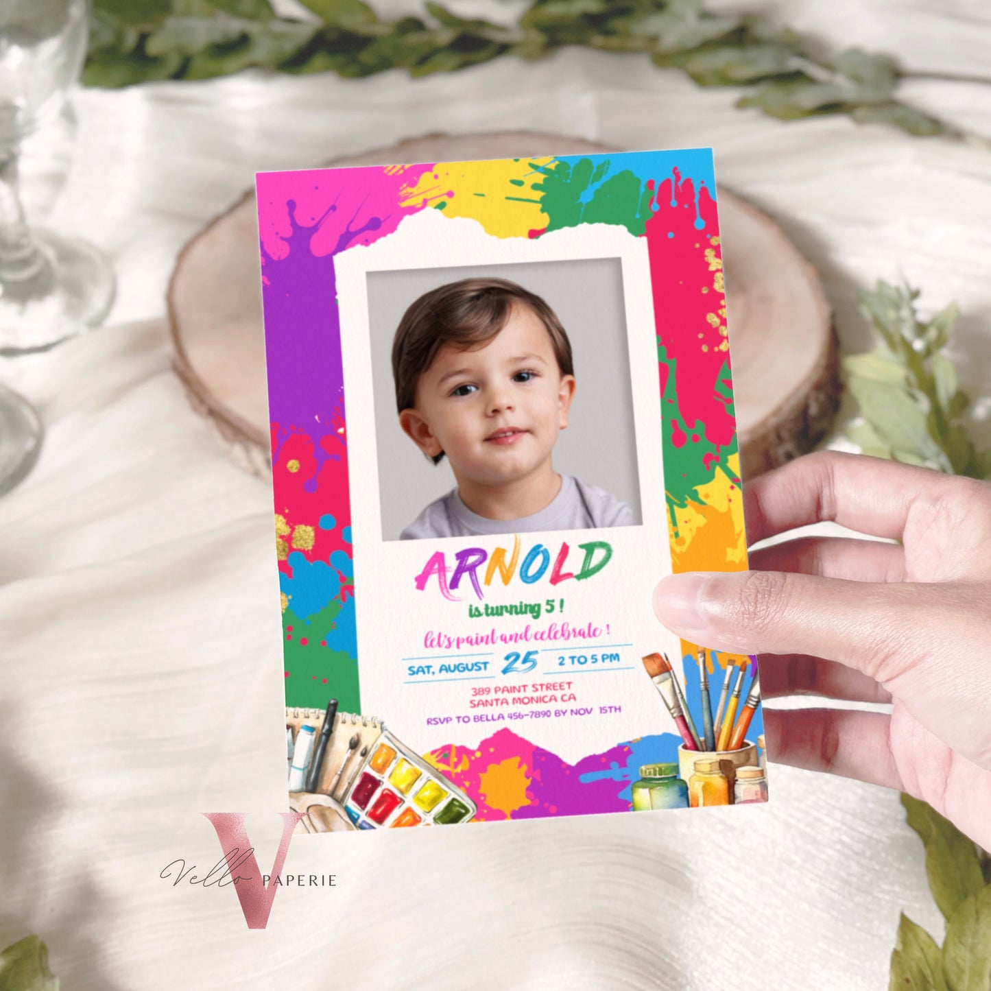 Colorful Kids Paint Birthday Invitation | Editable Printable Rainbow Paint Party Invite with photo | Creative Activity Kid Party Instant