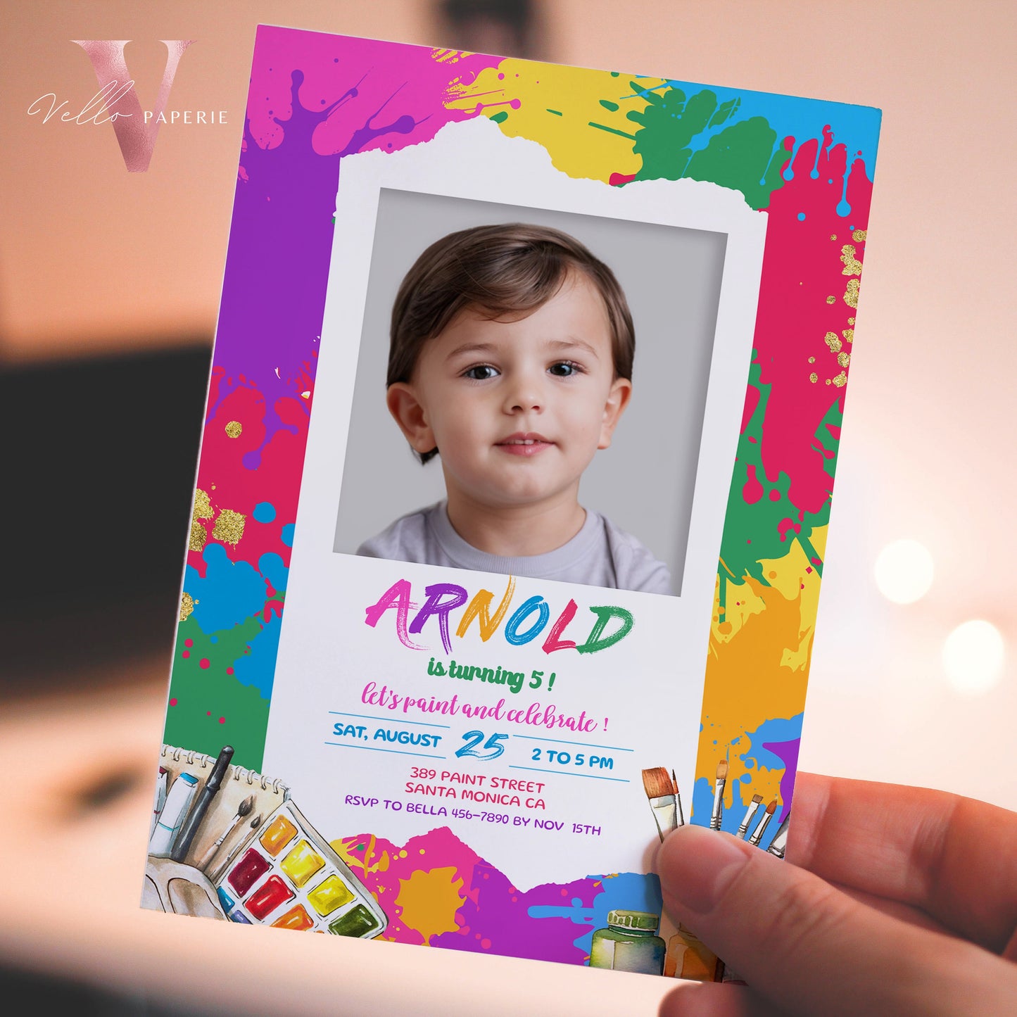 Colorful Kids Paint Birthday Invitation | Editable Printable Rainbow Paint Party Invite with photo | Creative Activity Kid Party Instant