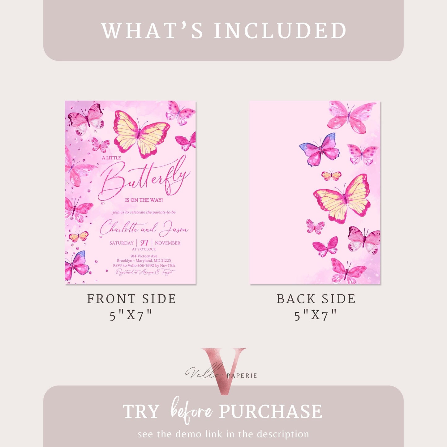 Pink Watercolor Butterfly Baby Shower Party Invitation | A little butterfly Welcome Baby Party Invite | Pink Glitter Baby Butterfly Template