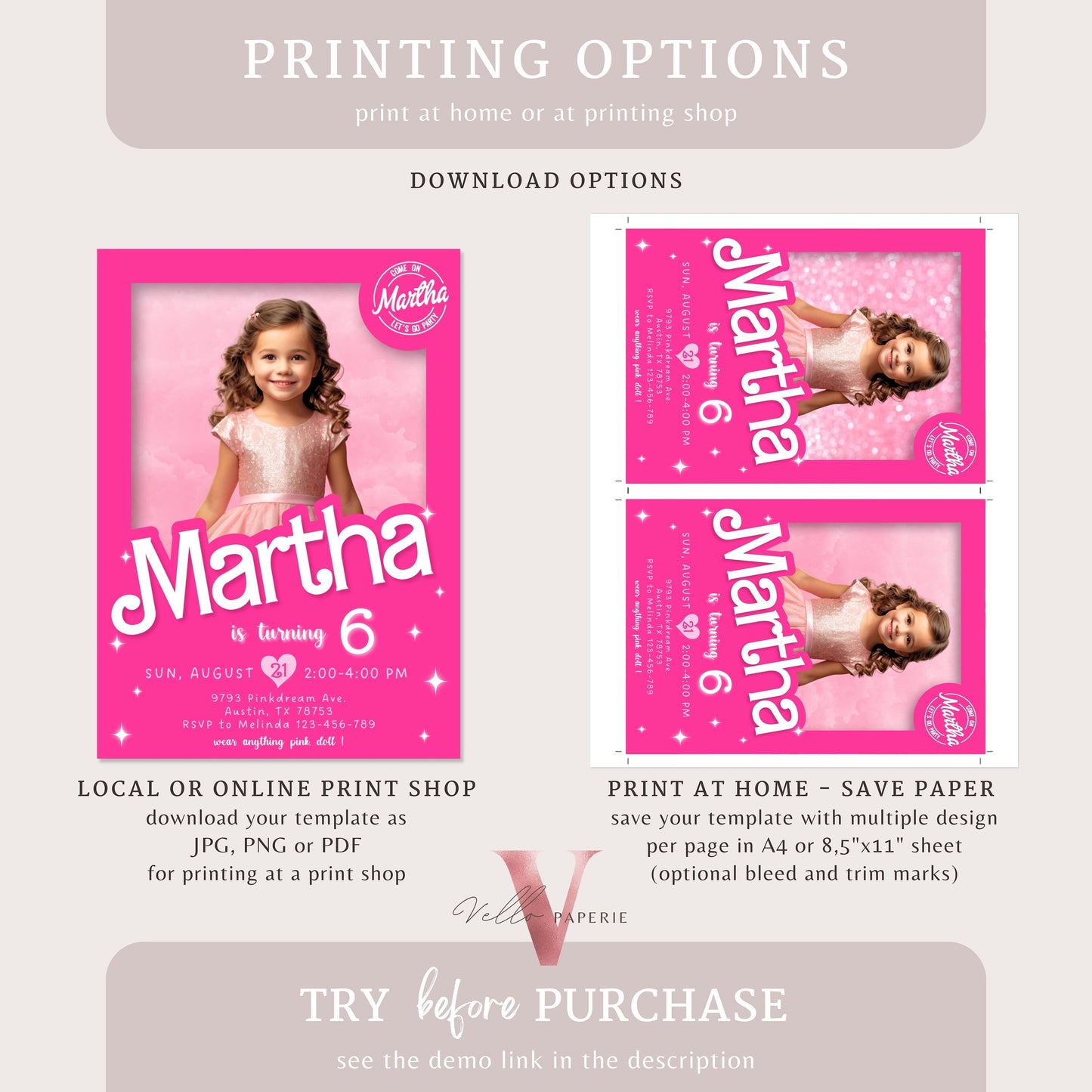CUTE pink sparkle fashion doll box photo birthday invitation, editable printable selfie glam pink doll party invite instant download HPD01