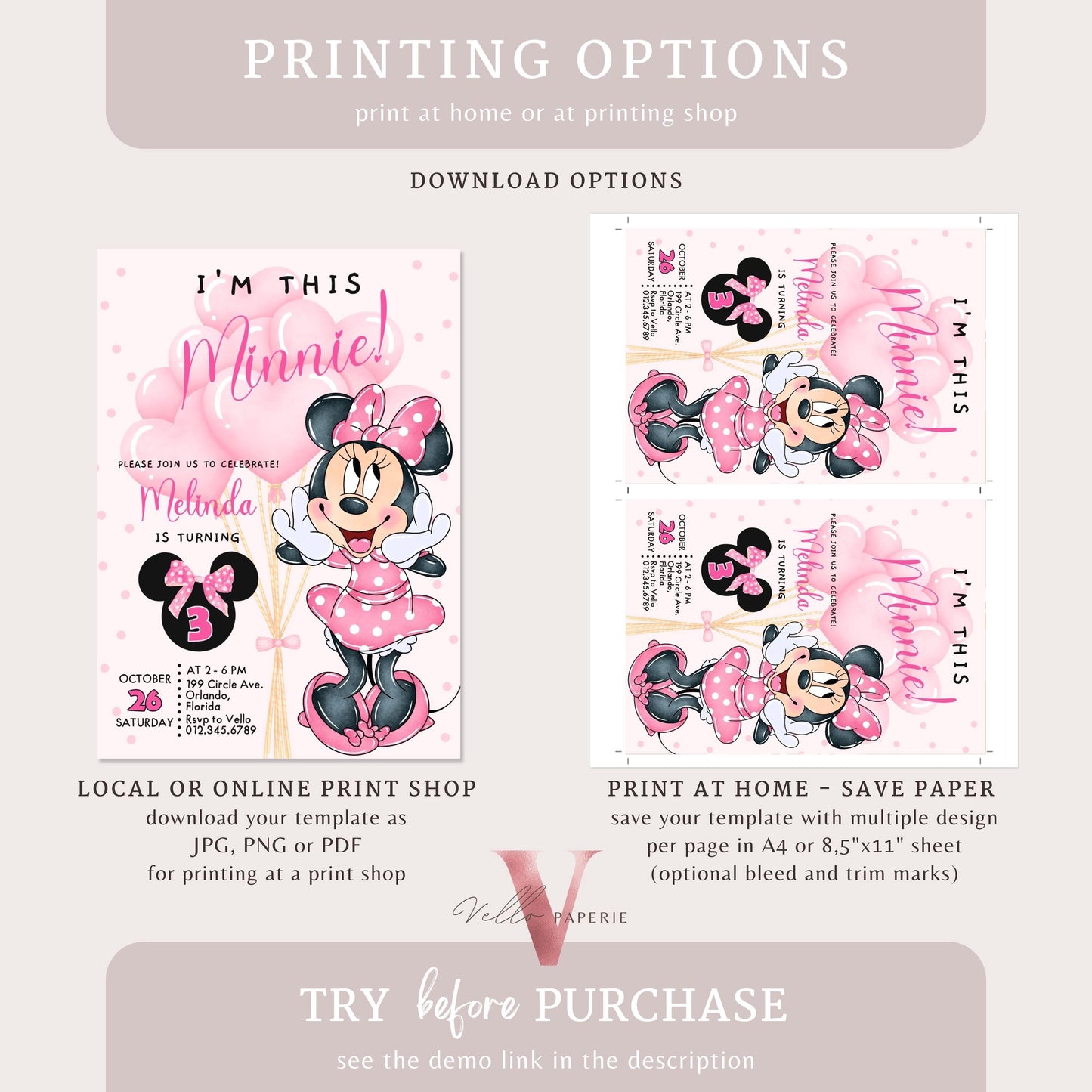 Any Age I'm this Minnie Mouse Birthday Invitation | Editab;e Light Pink Polka Dot Invite, Small Girl Birthday Party Instant Download MMB02