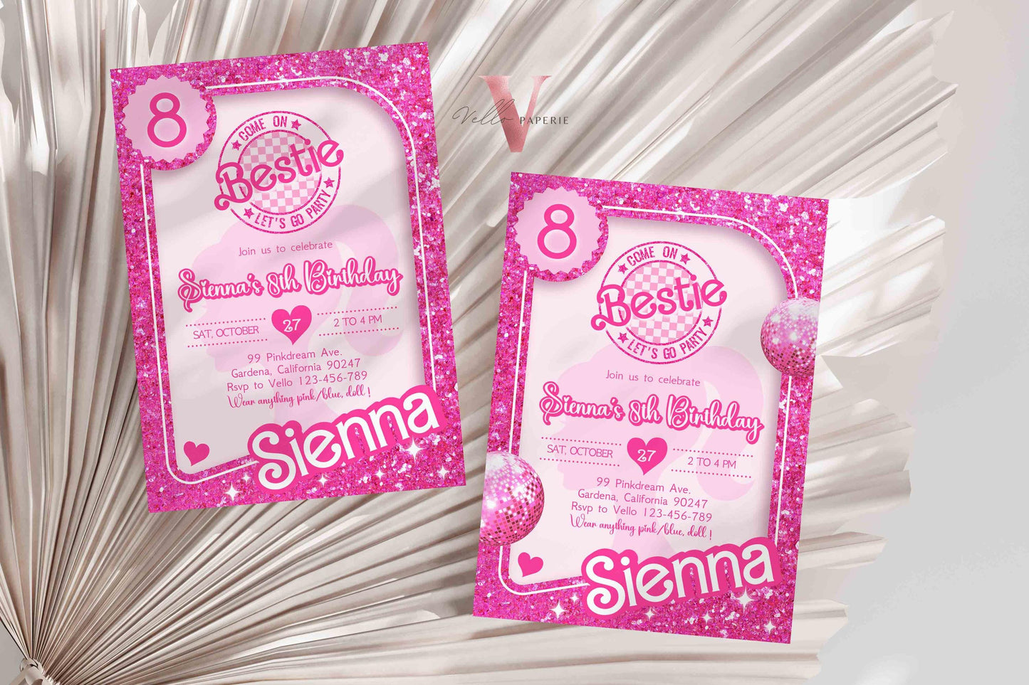 Glam Pink Sparkle Fashion Doll Box Birthday Invitation | Disco Ball Pink Doll Glitter Come On Lets Go Party Invite Instant Template