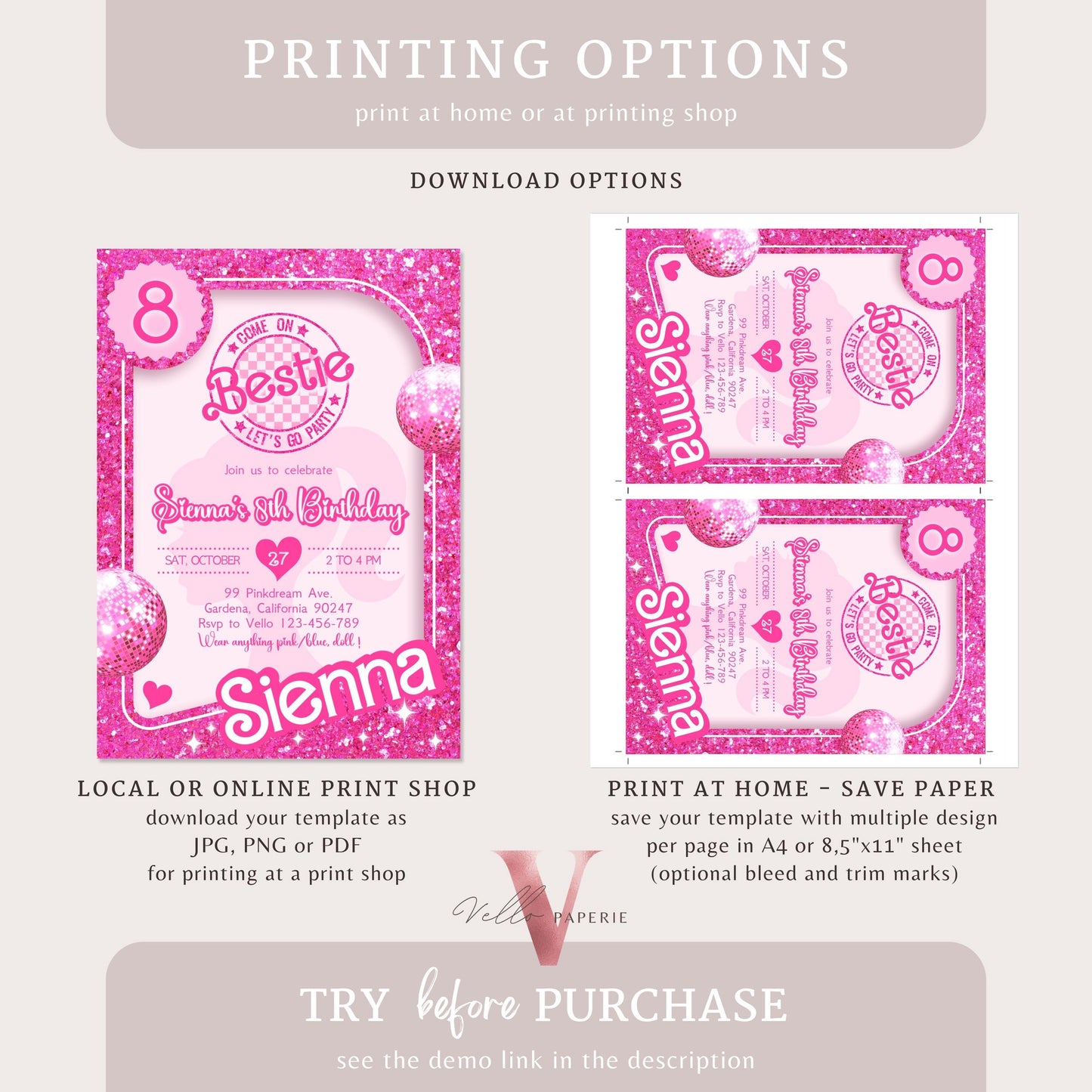 Glam Pink Sparkle Fashion Doll Box Birthday Invitation | Disco Ball Pink Doll Glitter Come On Lets Go Party Invite Instant Template