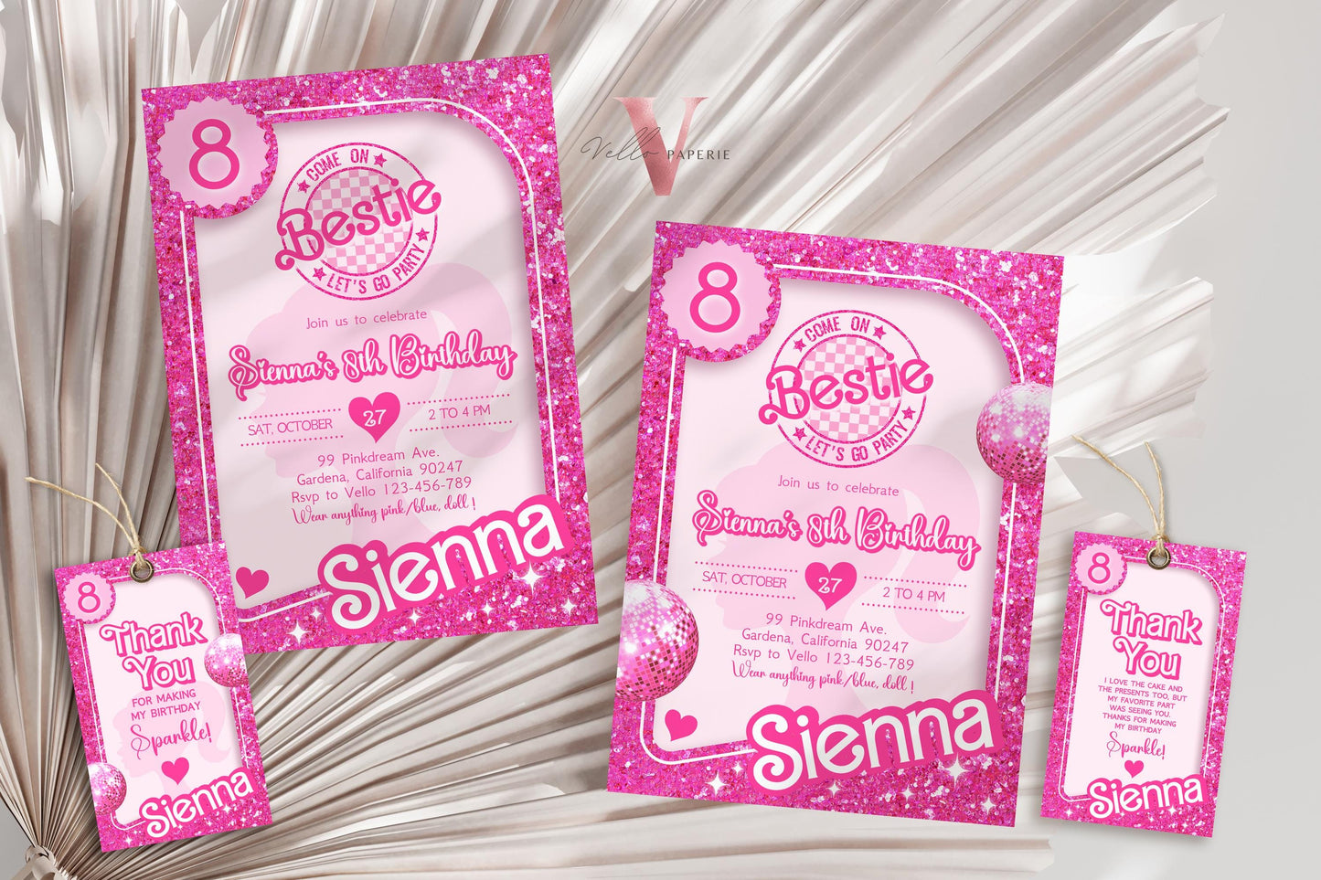 Glam Pink Sparkle Fashion Doll Box Birthday Invitation | Disco Ball Pink Doll Glitter Come On Lets Go Party Invite Instant Template