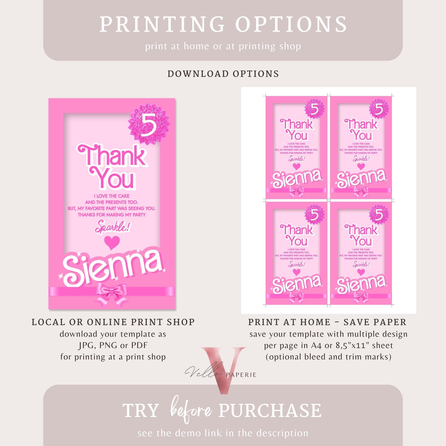 Sparkle Fashion Pink Doll Birthday Thankyou Card | Editable Pink Doll Box Come On Let's Go Party Favor Tag | Gift Tag Instant Template