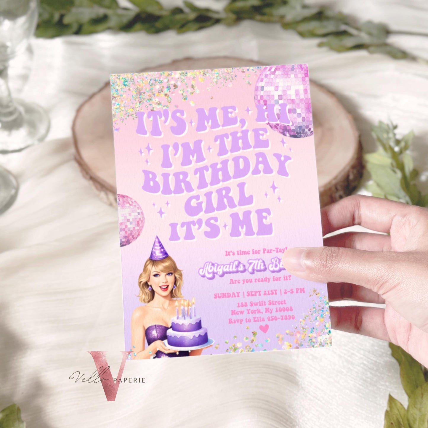 Edit Yourself Par-Tay Birthday Party Invitation | Editable Printable Purple Pink Sparkle TS Party Invite | It's Me Hi Swift Instant Download