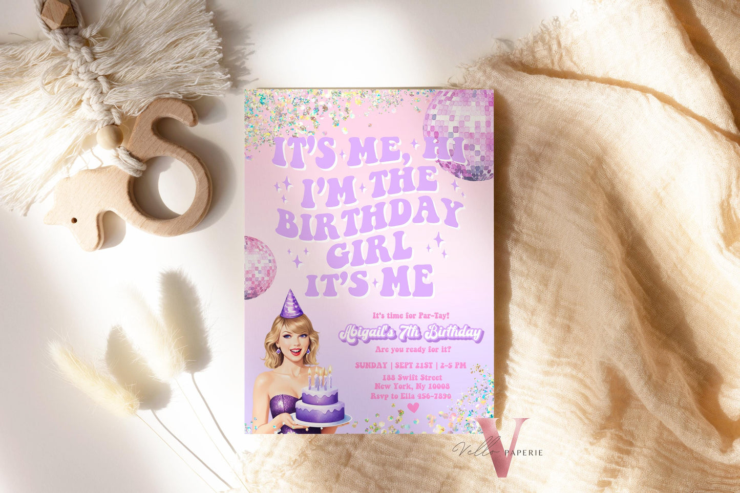 Edit Yourself Par-Tay Birthday Party Invitation | Editable Printable Purple Pink Sparkle TS Party Invite | It's Me Hi Swift Instant Download