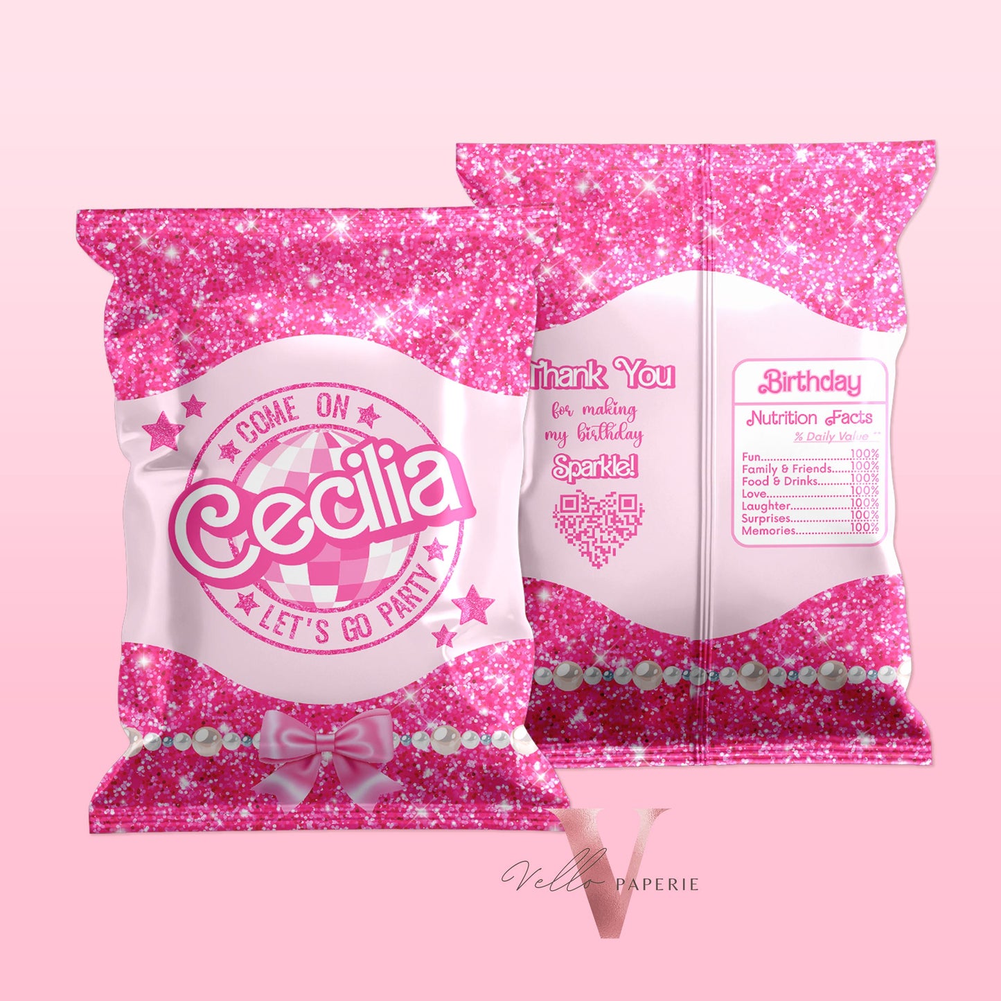 DIY Sparkle Pink Doll Birthday Chips Bag | Come On Lets Go Party Cheetos | Glitter Disco Hot Pink Snack Bag Instant Template Download