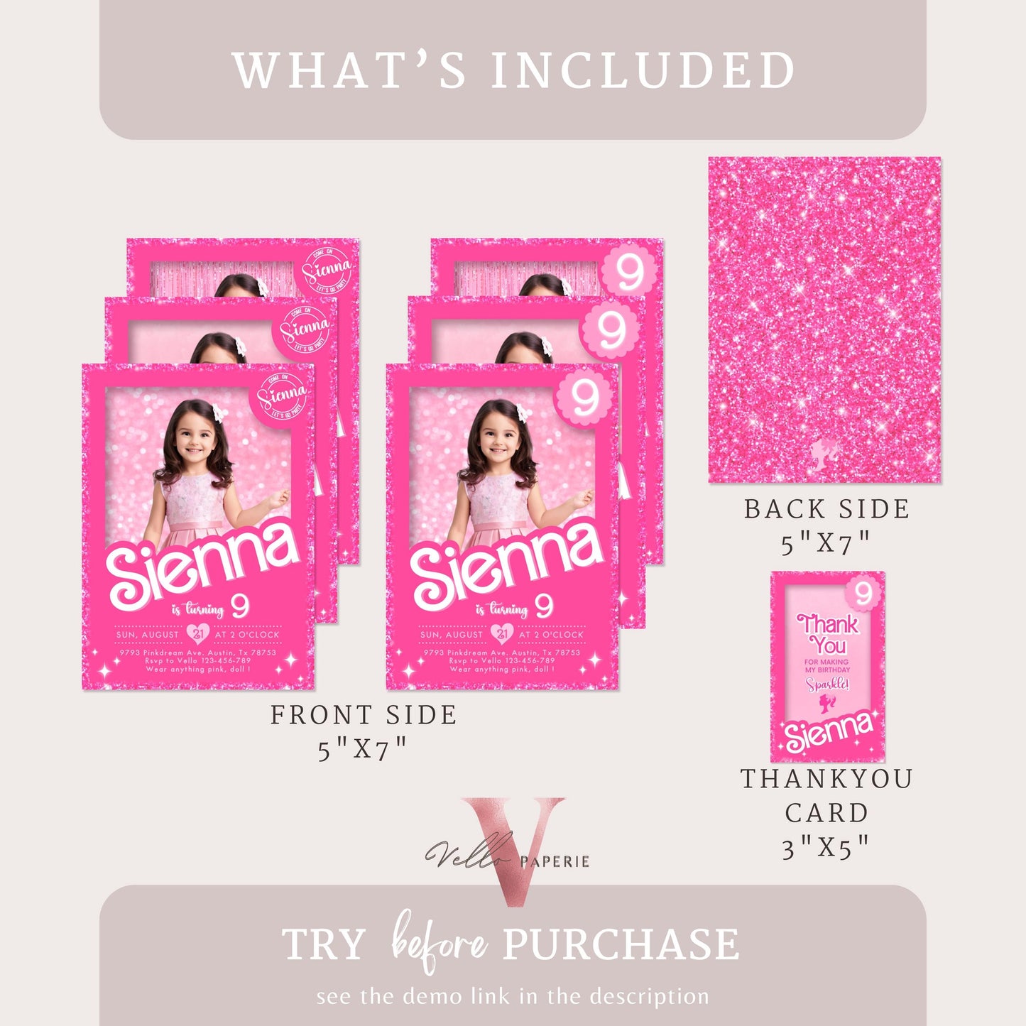Selfie Pink Sparkle Fashion Doll Box Birthday Invitation, Editable Printable Photo Glam Pink Doll Party Invite Instant Template HPD01