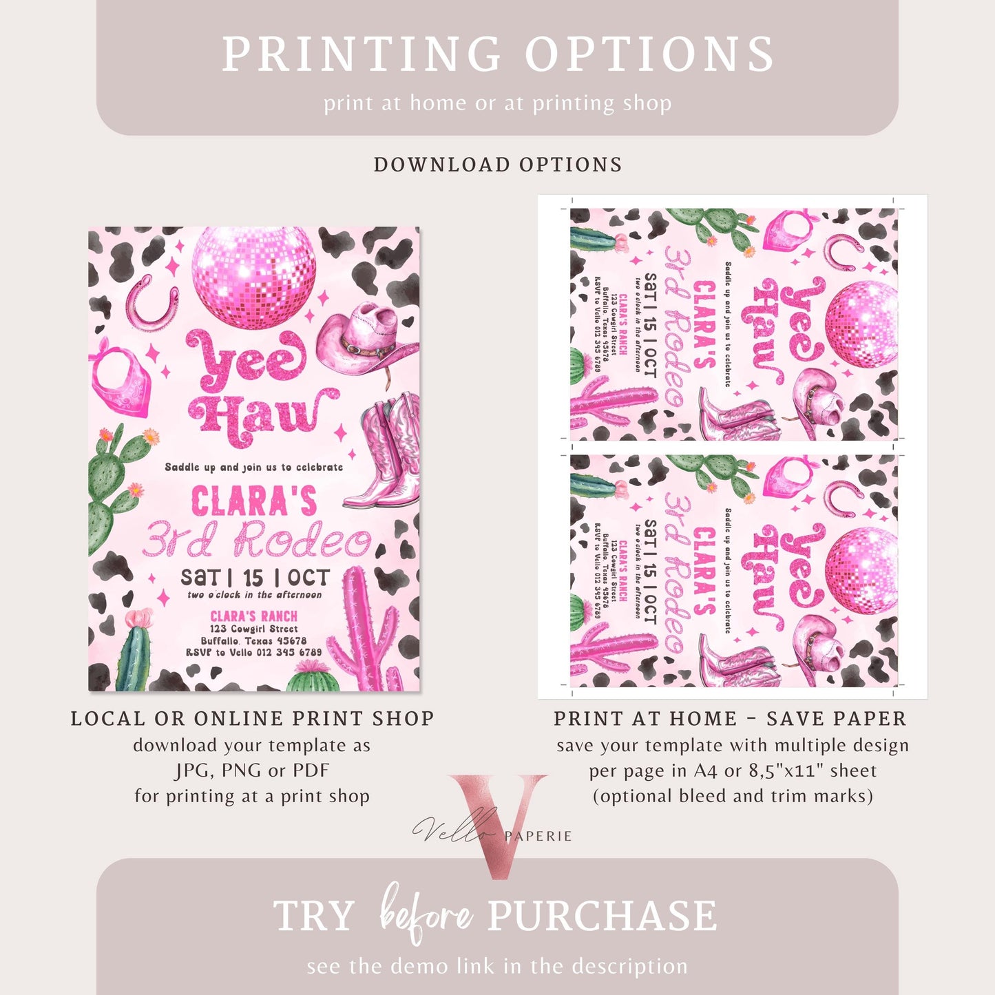 Editable Any AGE Space Cowgirl Birthday Invitation | Pink Disco Cowgirl Party Invite | Girl Rodeo Disco Western Nashville Party Template