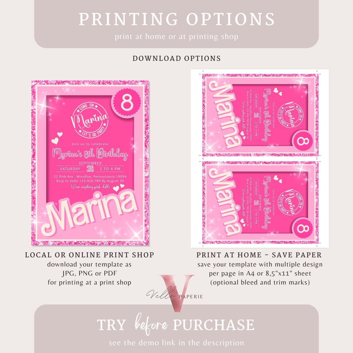 Editable Pink Sparkle Fashion Doll Birthday Invitation, Pink Doll Glitter Come On Lets Go Pink Party Invite Instant Template