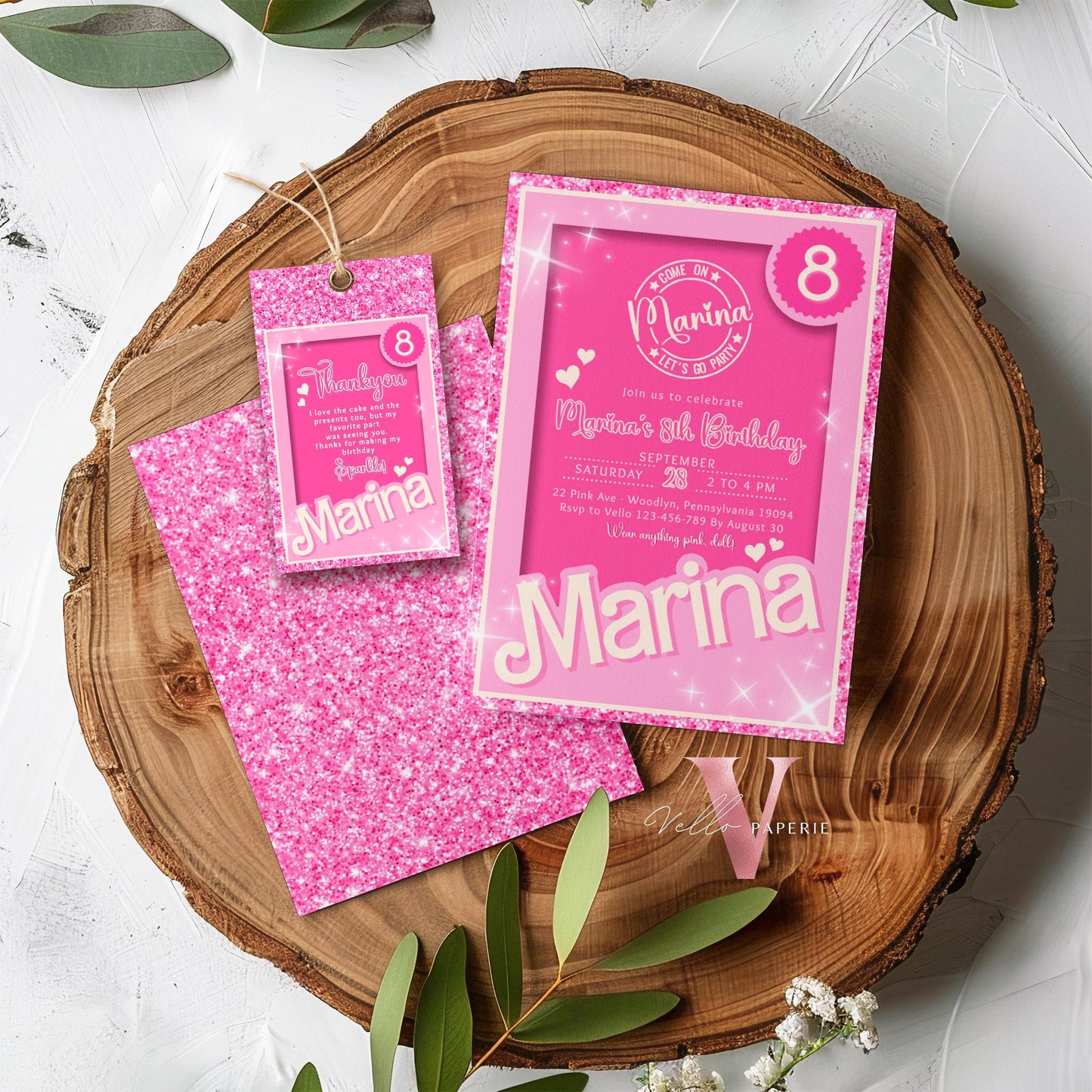 Editable Pink Sparkle Fashion Doll Birthday Invitation, Pink Doll Glitter Come On Lets Go Pink Party Invite Instant Template