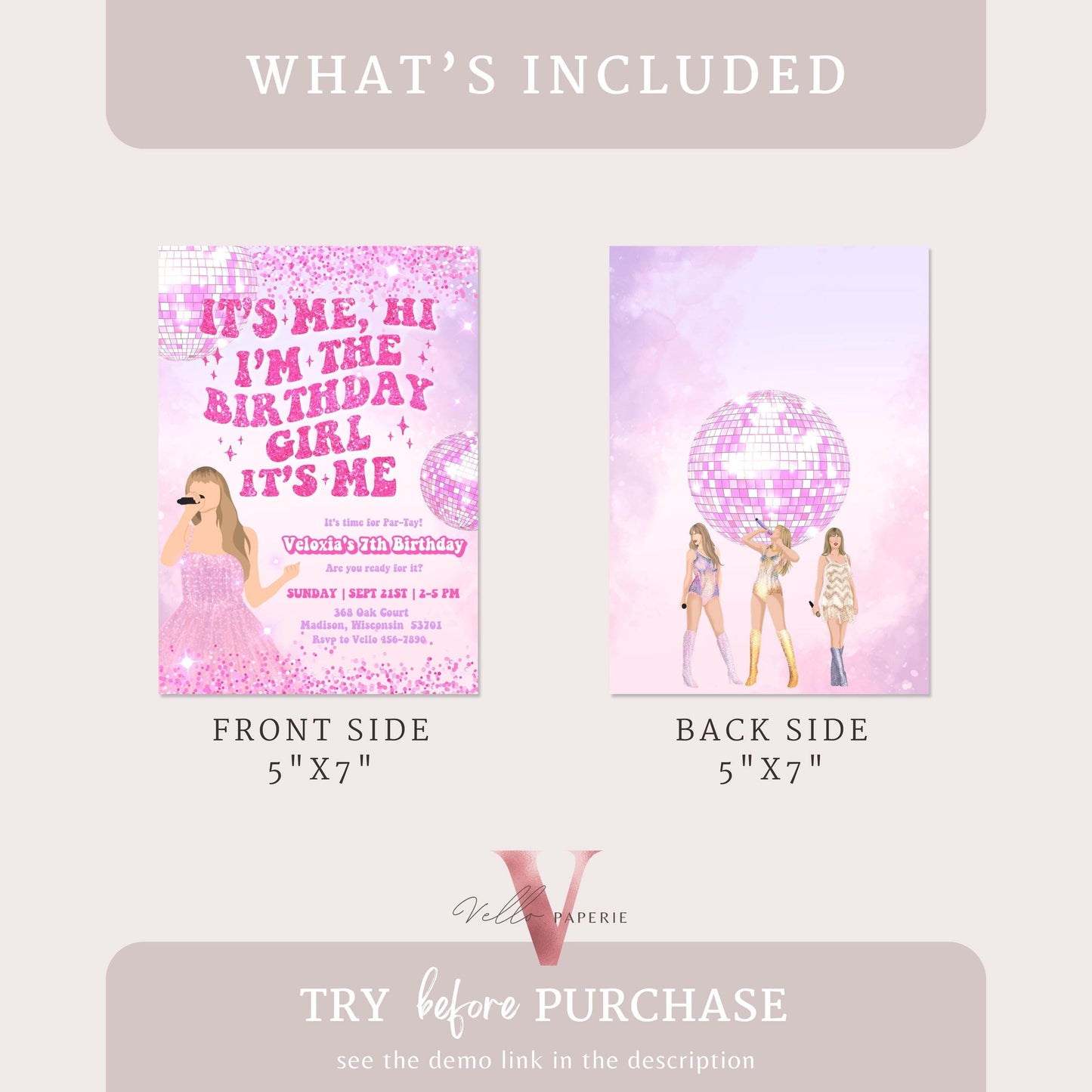 Swifti Par-Tay Birthday Party Invitation | Purple Sparkle Taylor Eras Music Party Invite | It's Me Hi, In my birthday era Instant Template