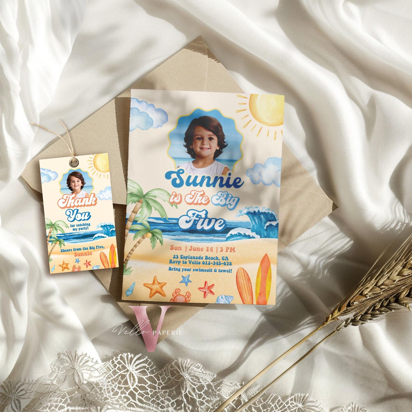 Photo Summer ANY AGE Boy Birthday Birthday Invitation | Edit Youself Malibu Beach Party Invite | Orange Blue Beach Party Instant Template