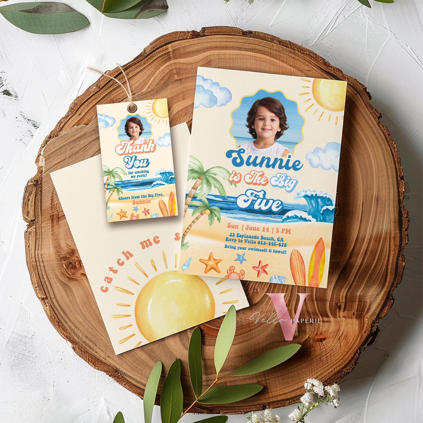 Photo Summer ANY AGE Boy Birthday Birthday Invitation | Edit Youself Malibu Beach Party Invite | Orange Blue Beach Party Instant Template