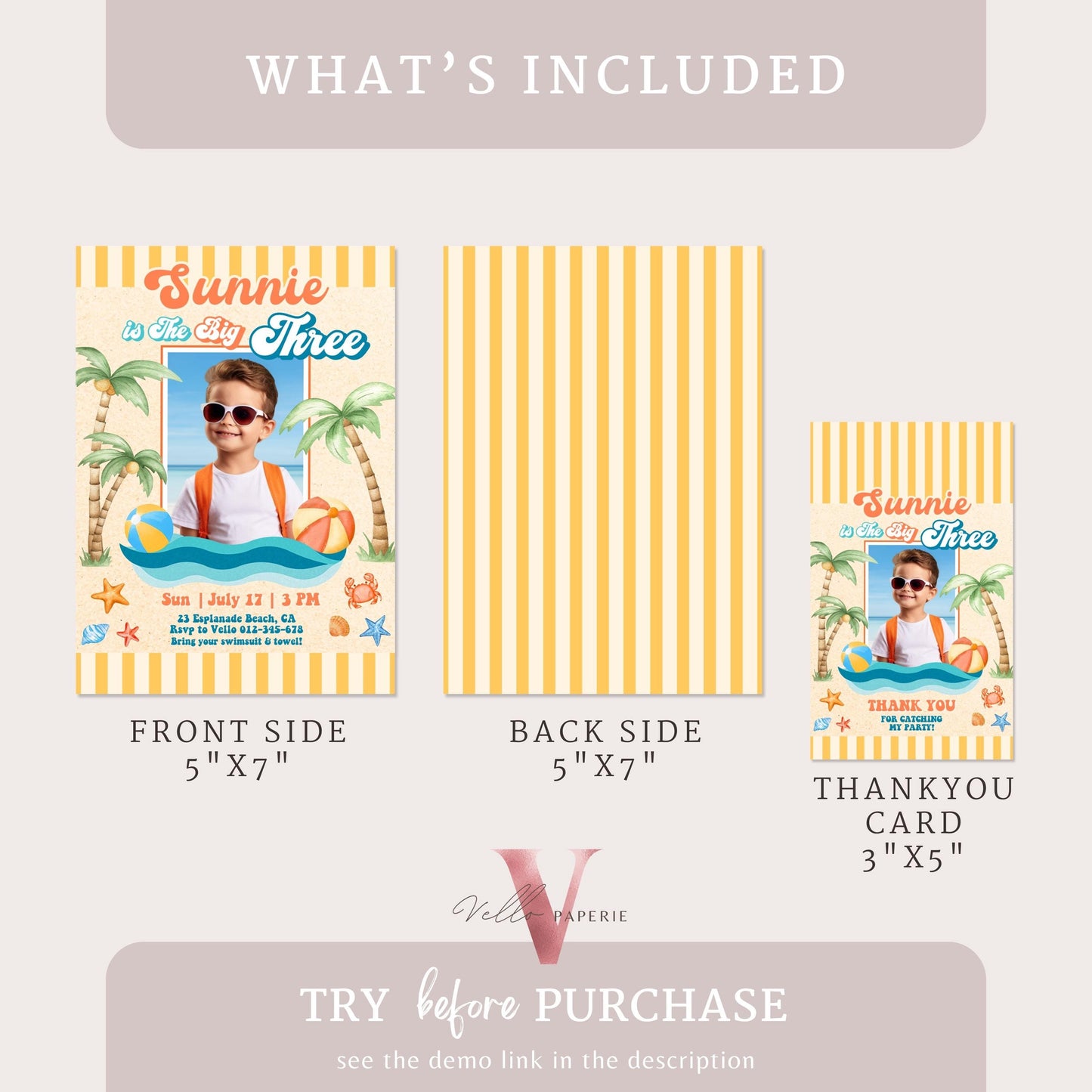 Photo Summer Boy ANY AGE Birthday Birthday Invitation | Edit Youself Malibu Beach Party Invite | Orange Blue Beach Party Instant Template