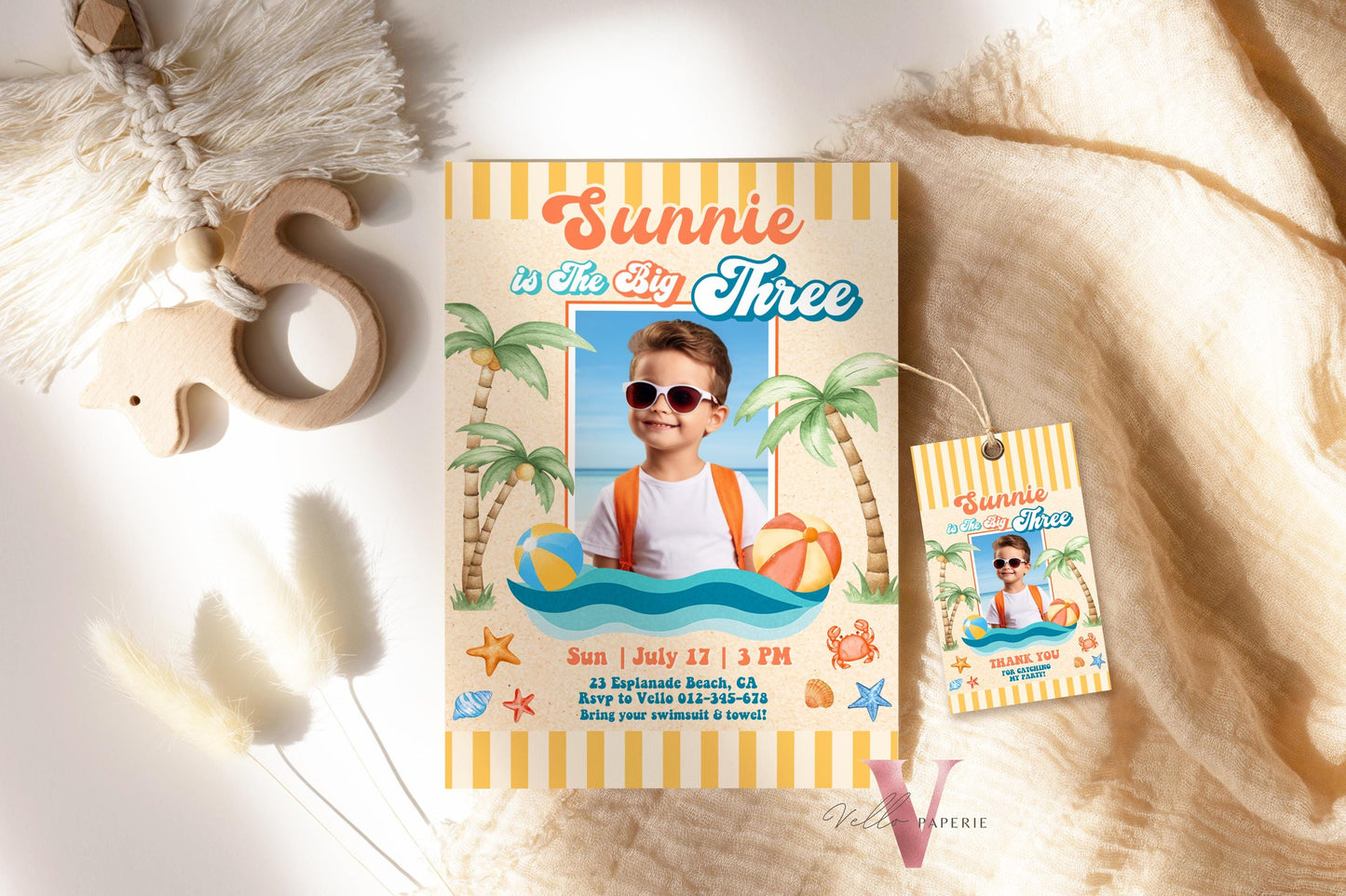 Photo Summer Boy ANY AGE Birthday Birthday Invitation | Edit Youself Malibu Beach Party Invite | Orange Blue Beach Party Instant Template