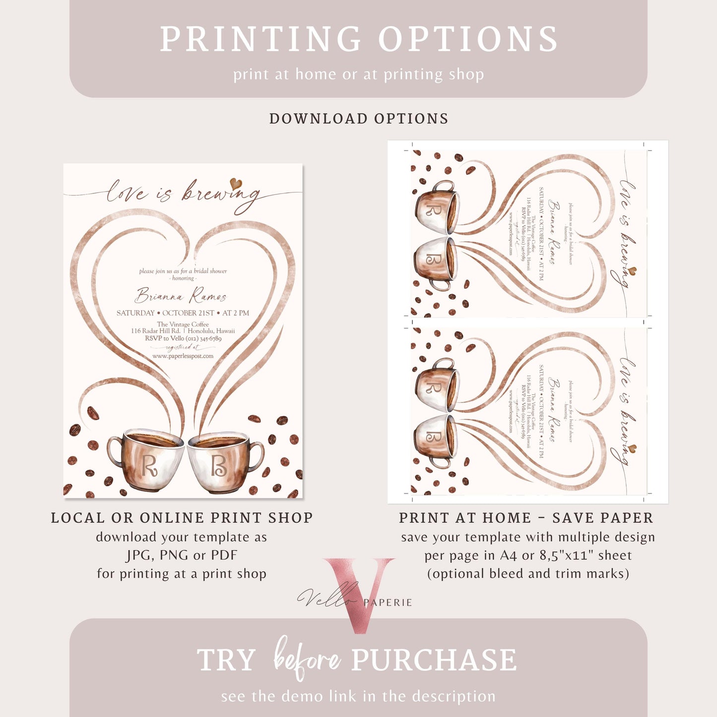 Love is Brewing Bridal Shower Invitation | Editable Coffee Bridal Shower Invite | Bridal Brunch Wedding Shower, Couple Shower, Coffee Lovers
