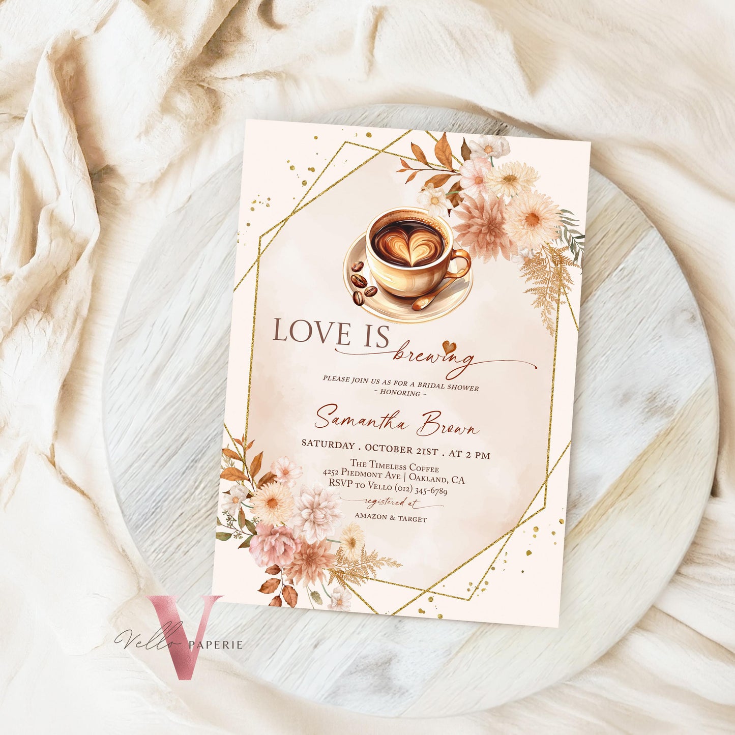 Love is Brewing Bridal Shower Invitation | Editable Coffee Lover Bride Shower Invite | Autumn Brunch Wedding Shower, Rustic Bridal Shower