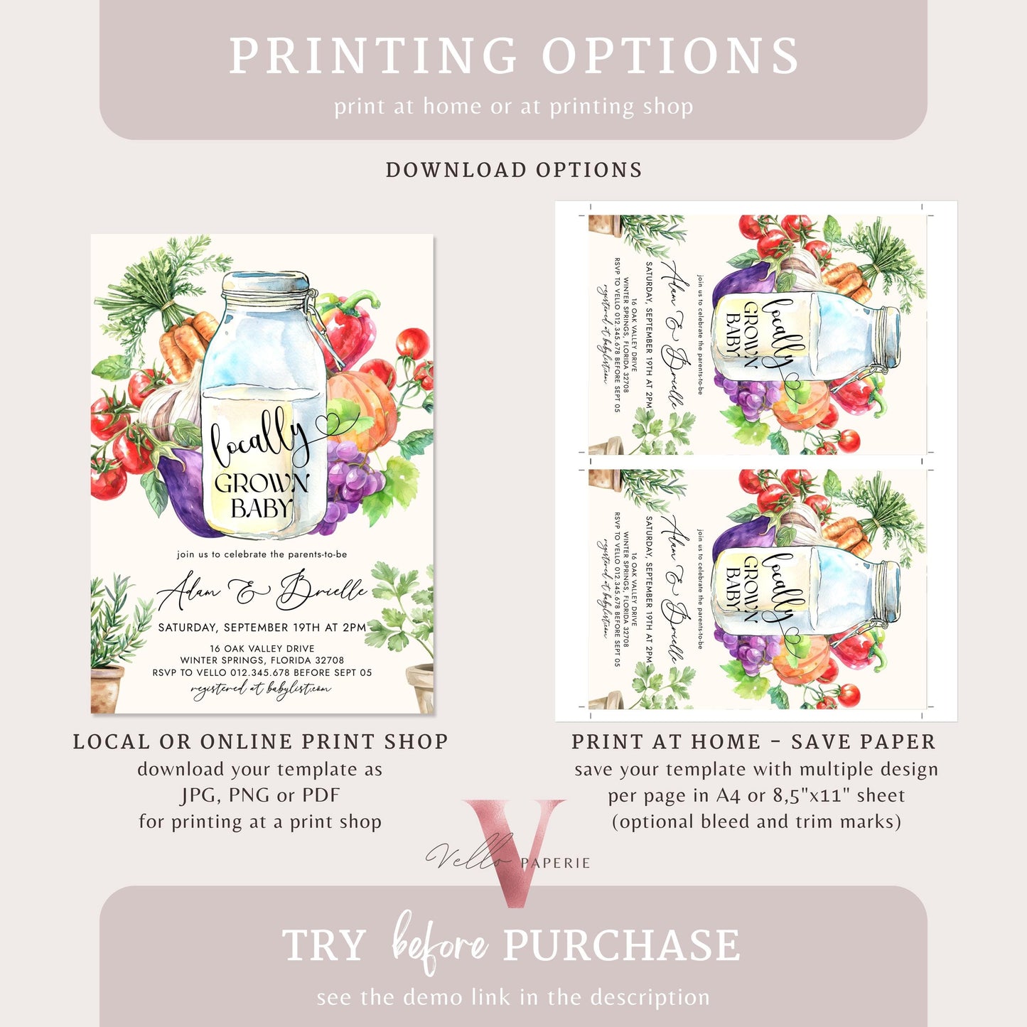 Bundle Locally Grown Baby Shower Invitation | Farmer's Market Baby Shower Invite | Organic Baby Shower Books for Baby, Diaper Raffle Instant