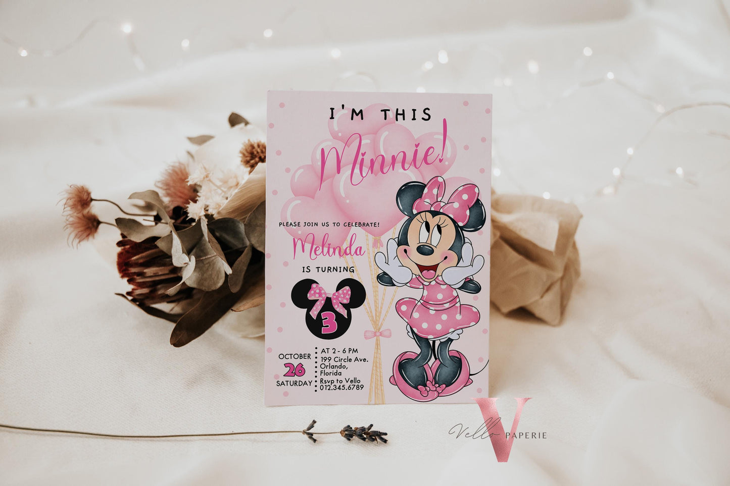 Any Age I'm this Minnie Mouse Birthday Invitation | Editab;e Light Pink Polka Dot Invite, Small Girl Birthday Party Instant Download MMB02
