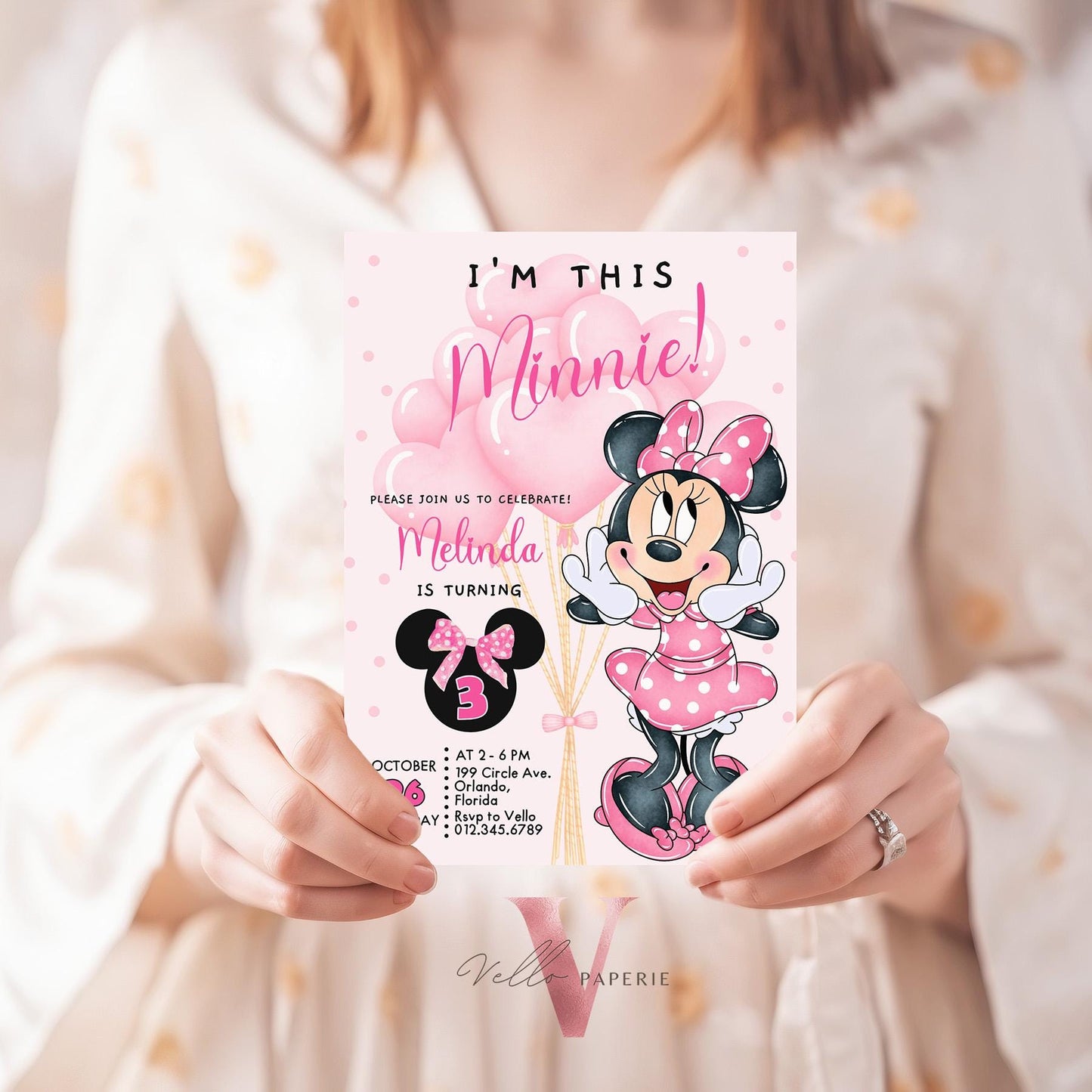 Any Age I'm this Minnie Mouse Birthday Invitation | Editab;e Light Pink Polka Dot Invite, Small Girl Birthday Party Instant Download MMB02