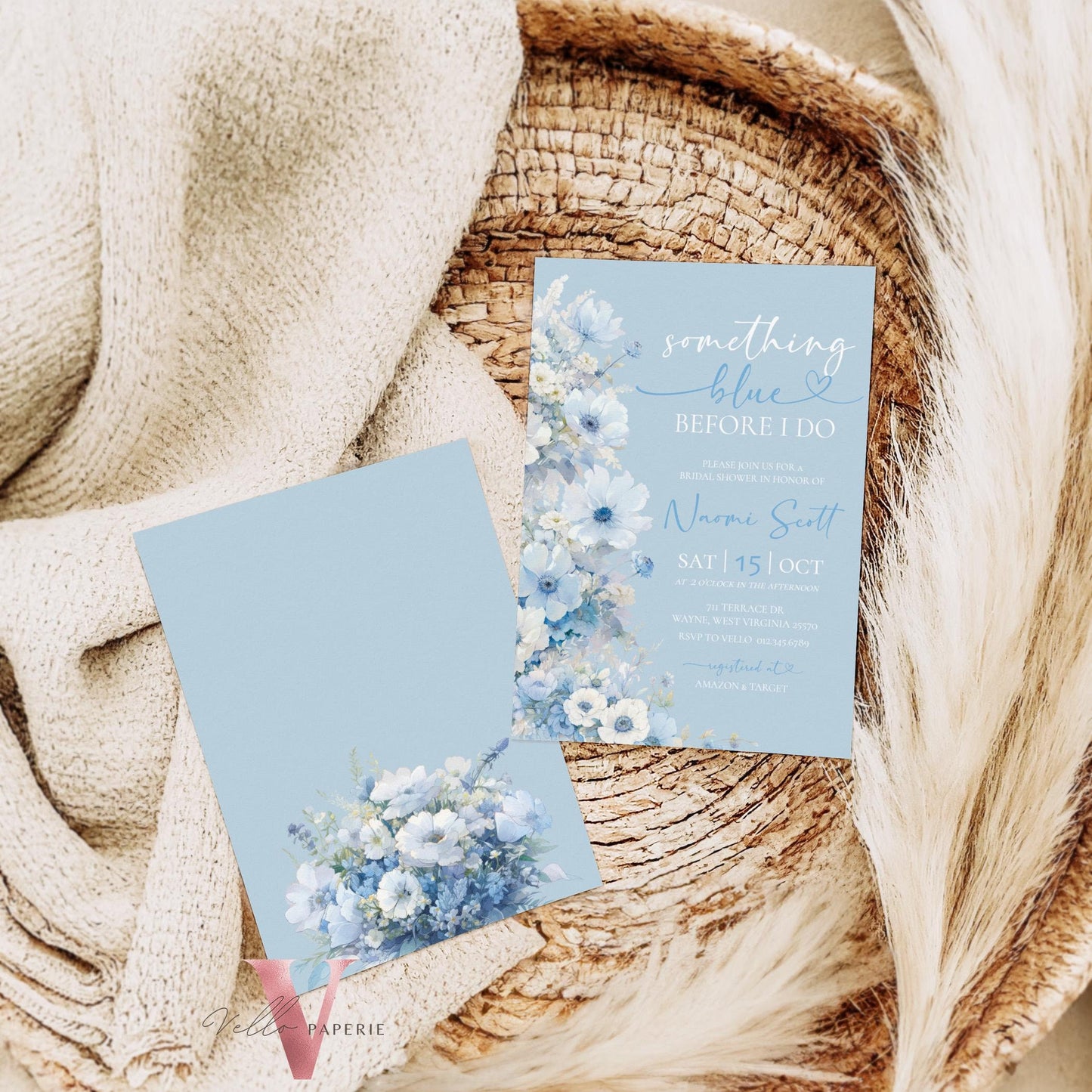 Something Blue before I DO Bridal Shower Party Invitation | Blue Flower Watercolor Invite | Modern Blue Botanical BridetoBe Instant Template