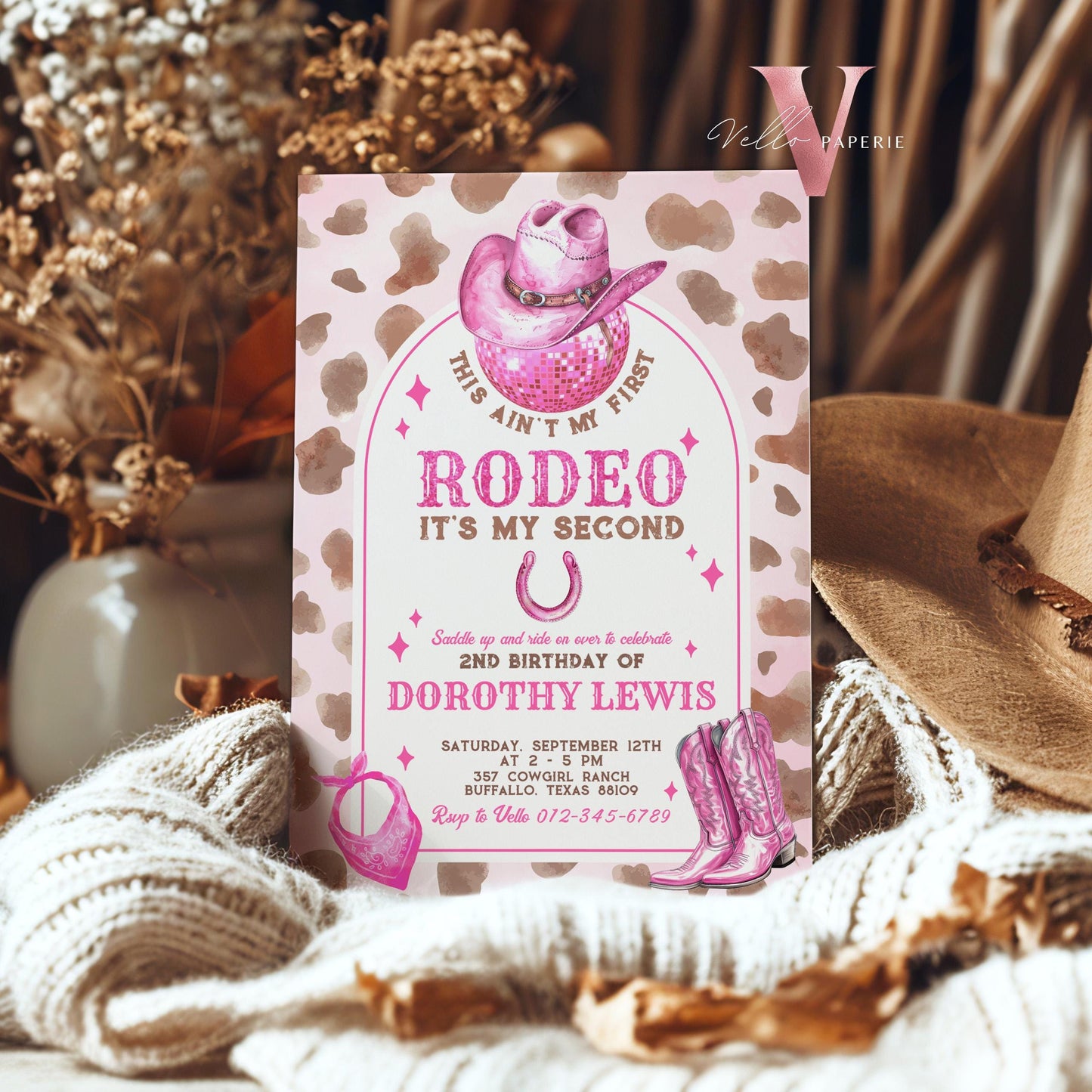 Full Edit Ain't First Rodeo Space Cowgirl Birthday Invitation | Pink Disco Cowgirl Party Invite | Any Age Rodeo Disco Western NashvilleParty